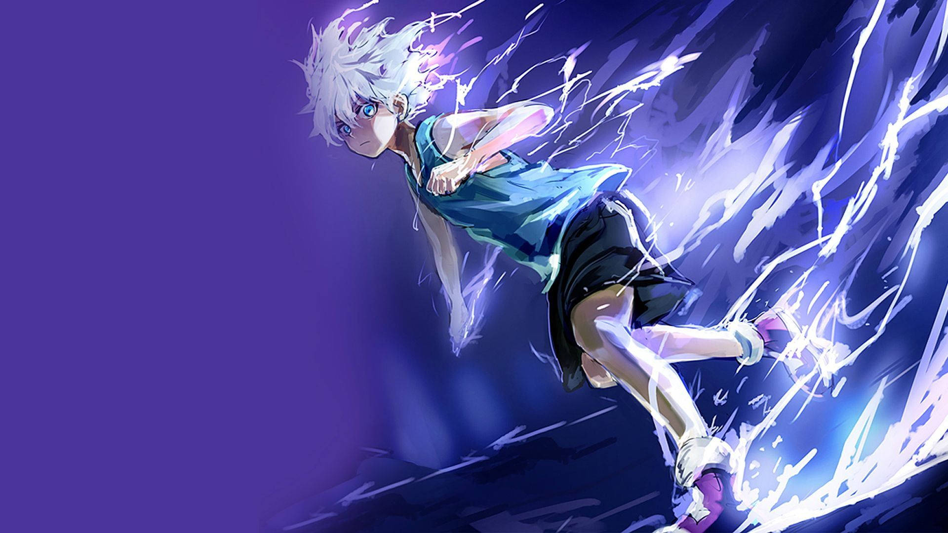 Killua, white hair, blue eyes, Full HD Desktop Wallpaper
