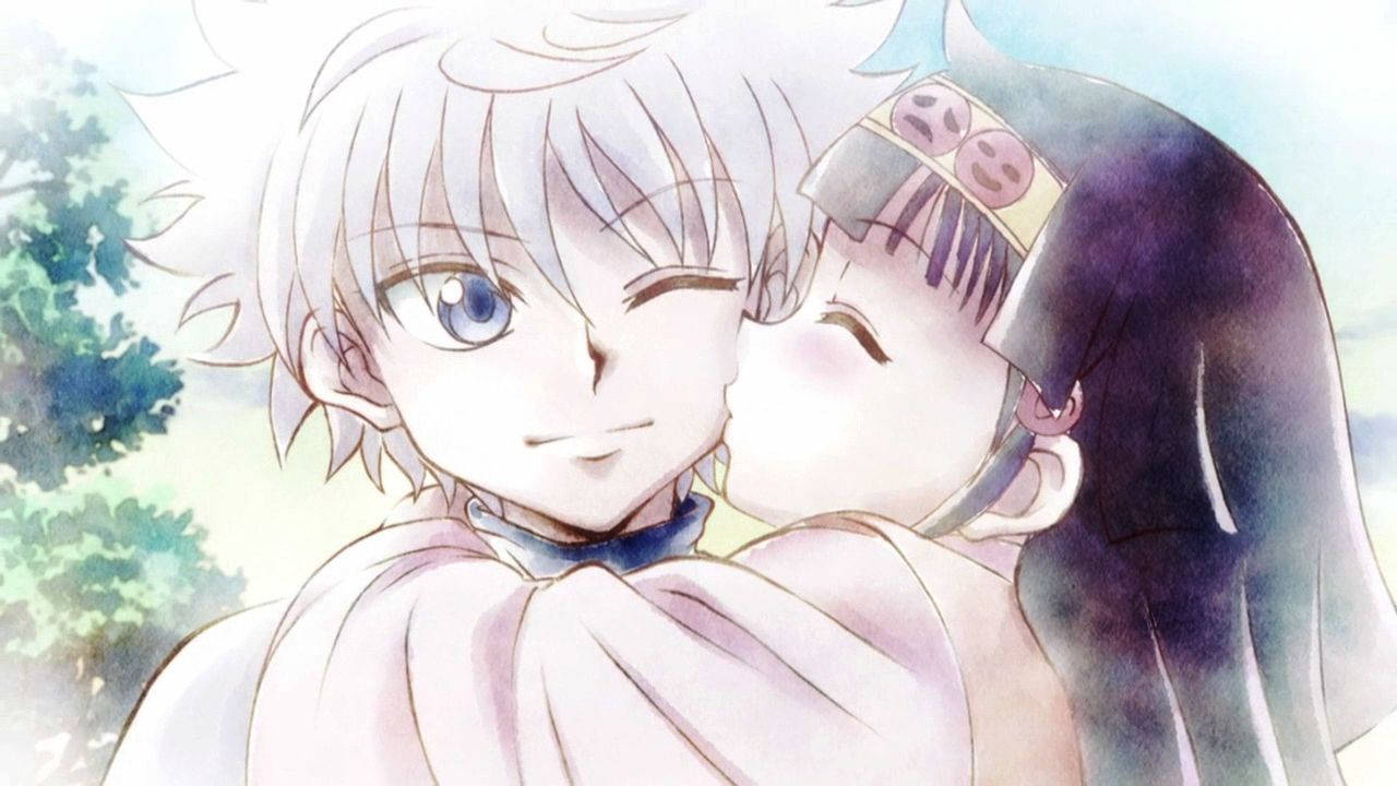 Killua, silver-haired boy, dark-haired girl, HD Desktop Wallpaper