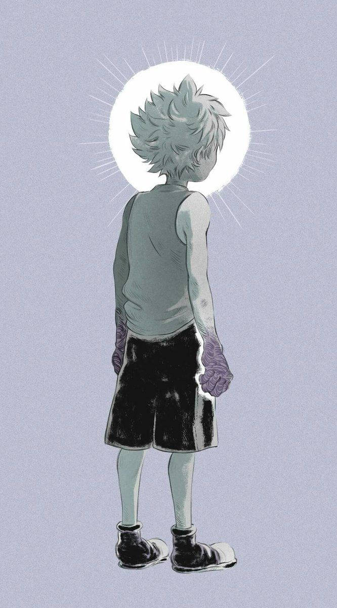 Killua, spiky-haired anime boy, halo, SD Phone Wallpaper