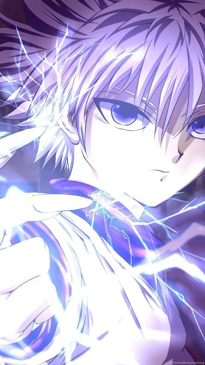 Killua, spiky silver hair, glowing blue eyes, HD Phone Wallpaper