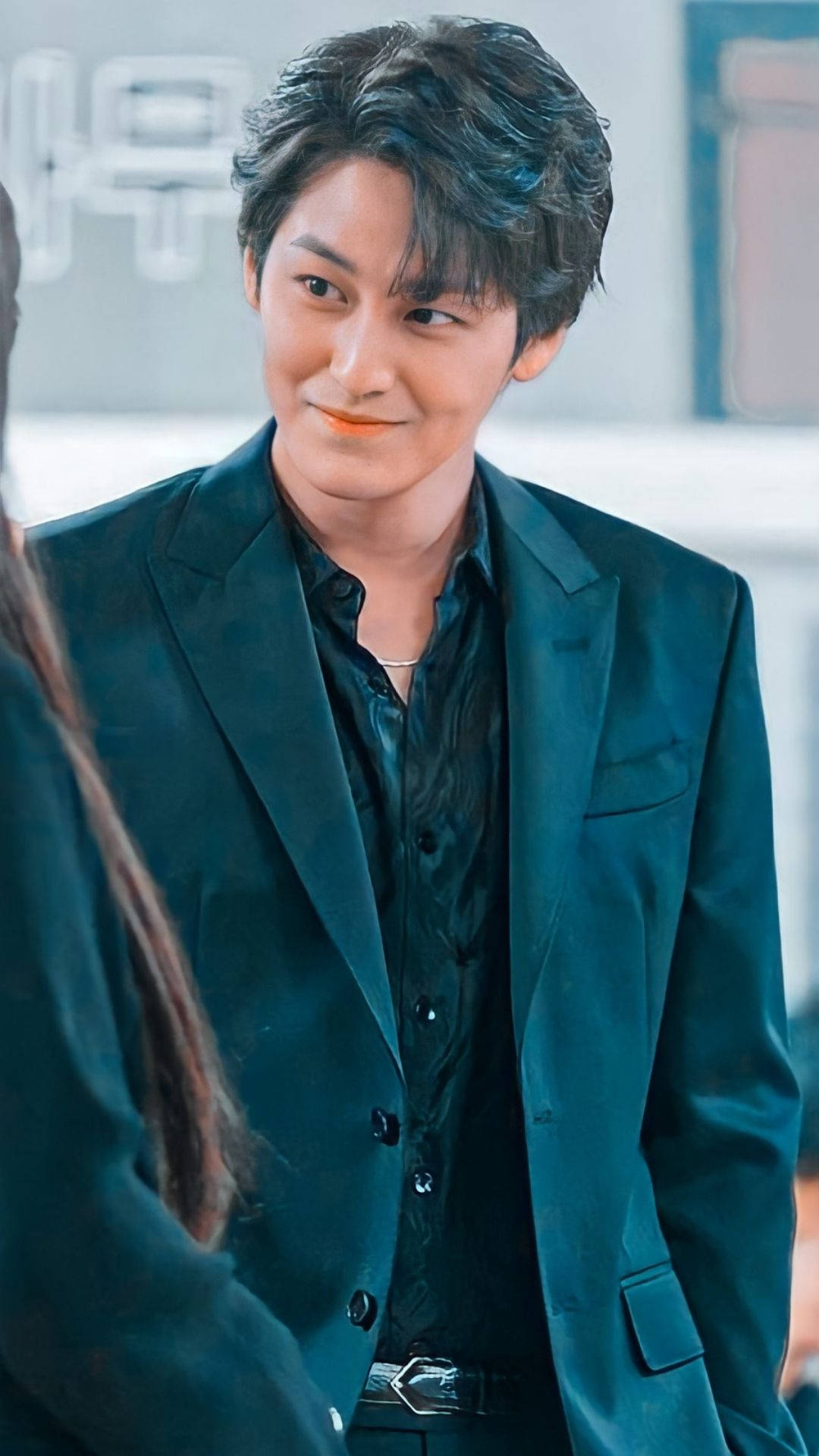 Kim Bum, dark teal suit, warm smile, Full HD Phone Wallpaper