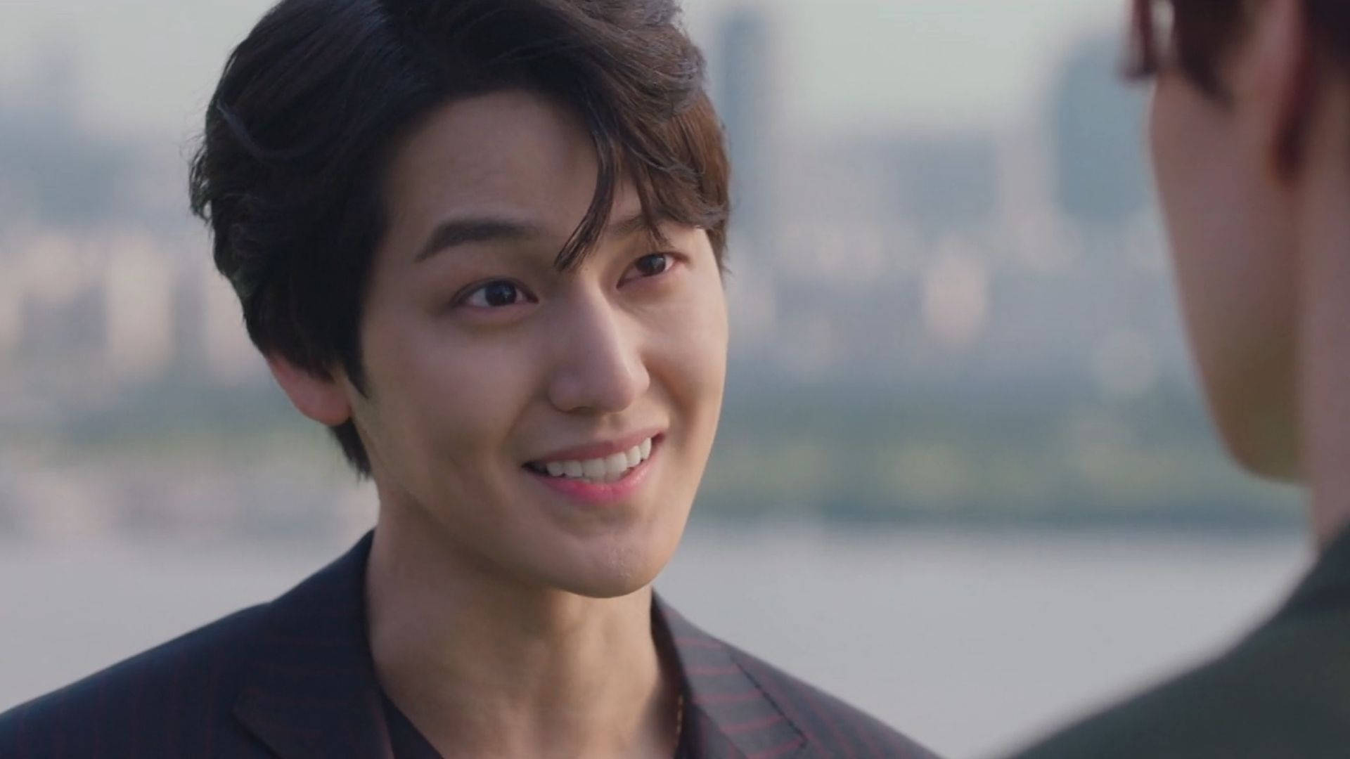 Kim Bum, suit, city waterfront, Full HD Desktop Wallpaper