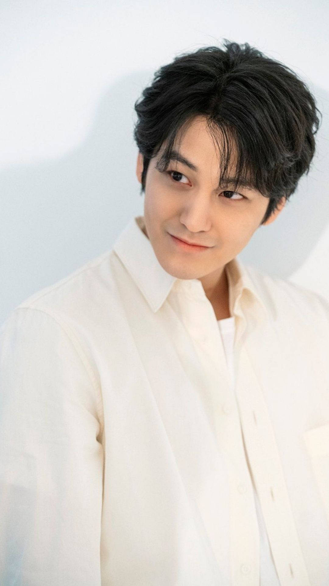 Kim bum, dark tousled hair, crisp white button-up shirt, Full HD Phone Wallpaper