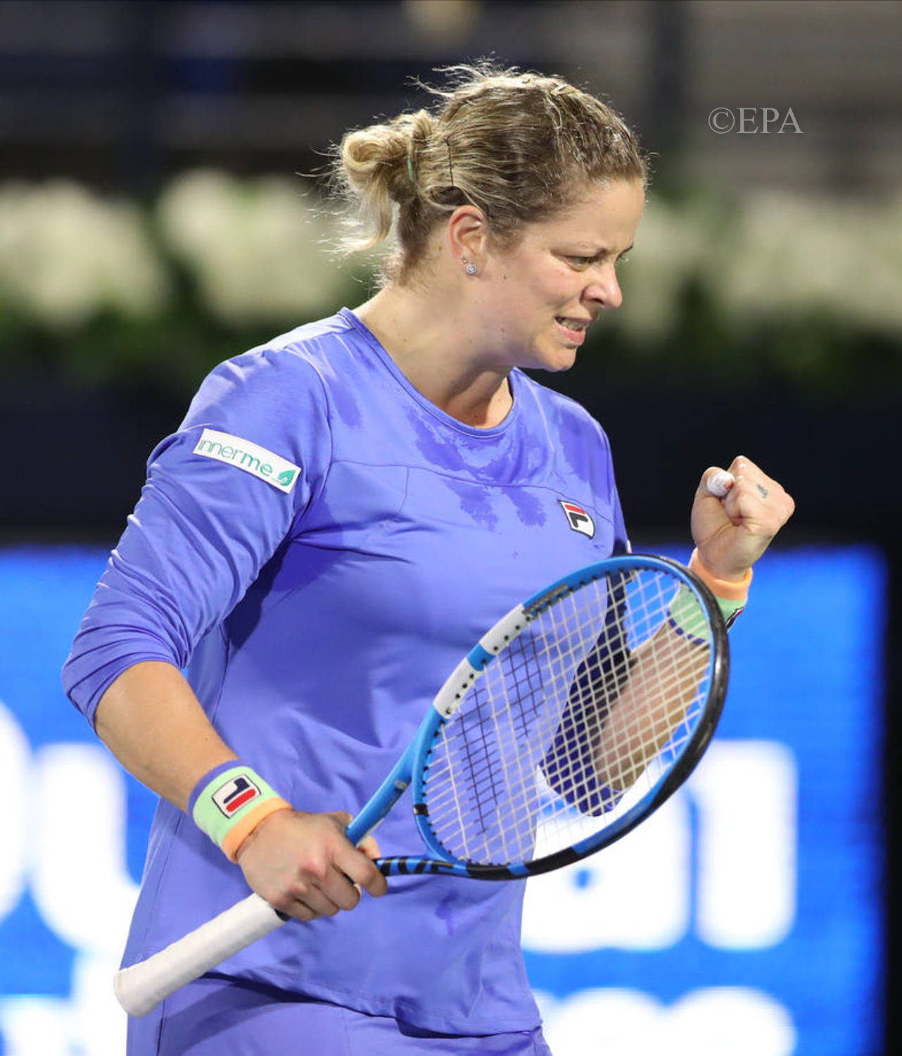Kim Clijsters, purple outfit, racket, HD Phone Wallpaper