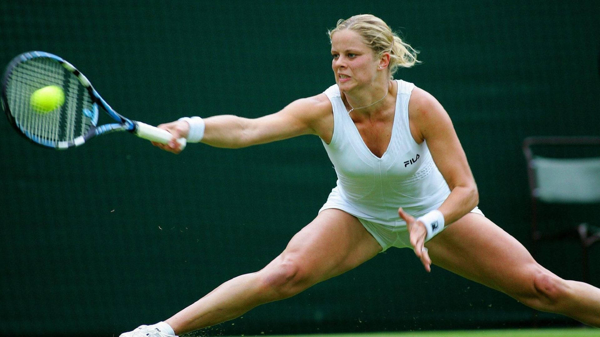 Kim Clijsters, white gear, bright yellow ball, Full HD Desktop Wallpaper