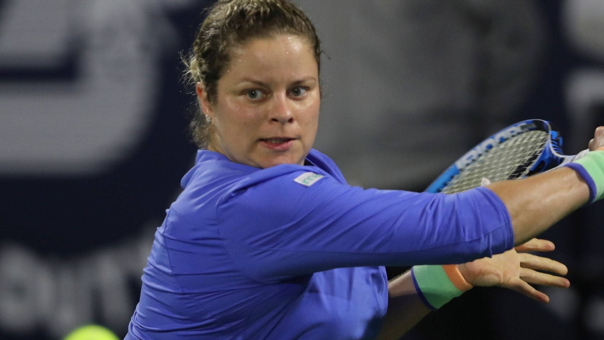 Kim Clijsters, blue shirt, night match, Full HD Desktop Wallpaper