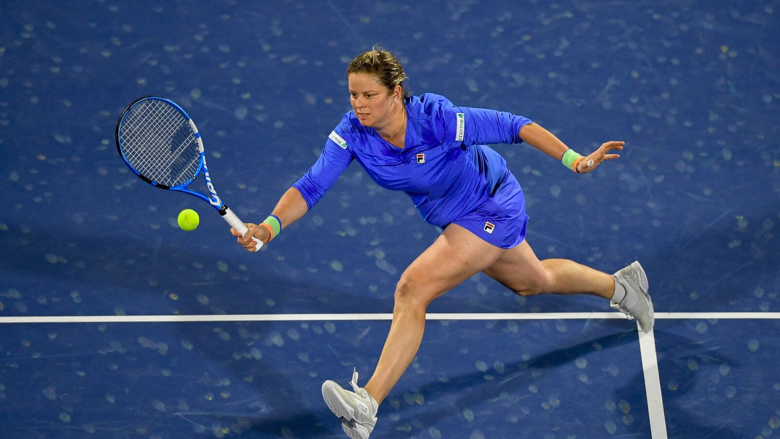 Kim Clijsters, blue outfit, bright yellow ball, HD Desktop Wallpaper