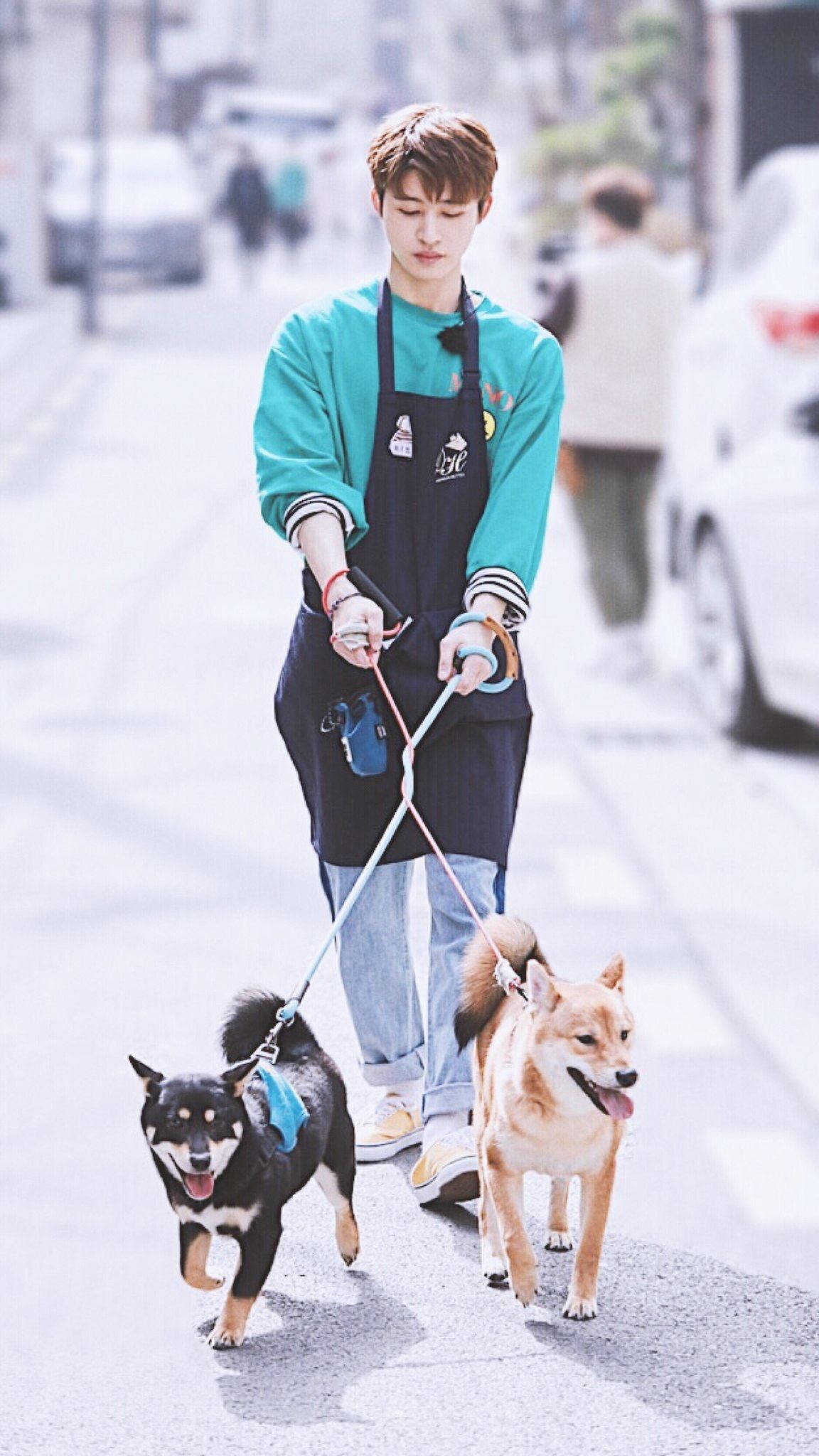 Kim Hanbin, teal sweater, apron, Full HD Phone Wallpaper