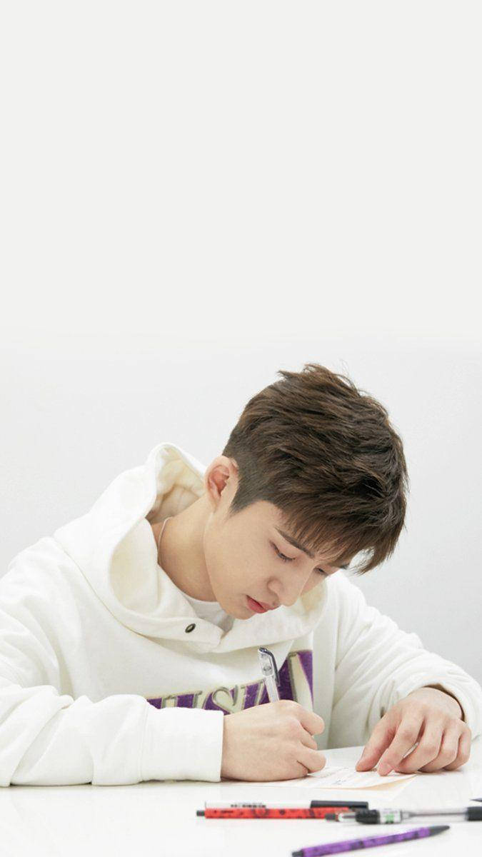 Kim Hanbin, white hoodie, white desk, SD Phone Wallpaper