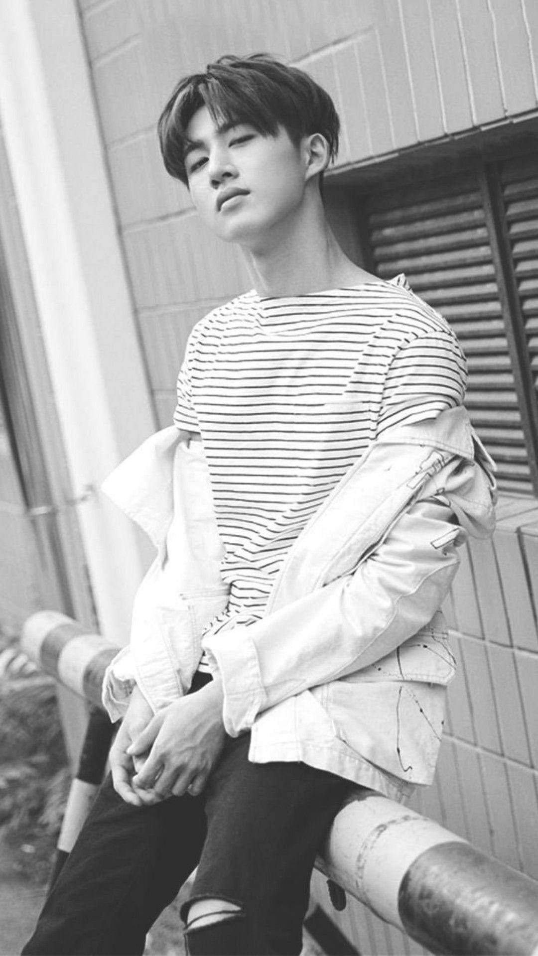 Kim Hanbin, striped shirt, jacket, Full HD Phone Wallpaper