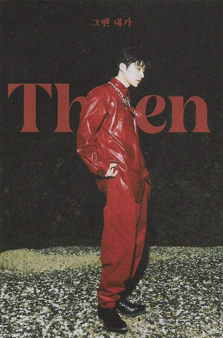 Kim Hanbin, glossy red jumpsuit, dark textured wall, SD Phone Wallpaper
