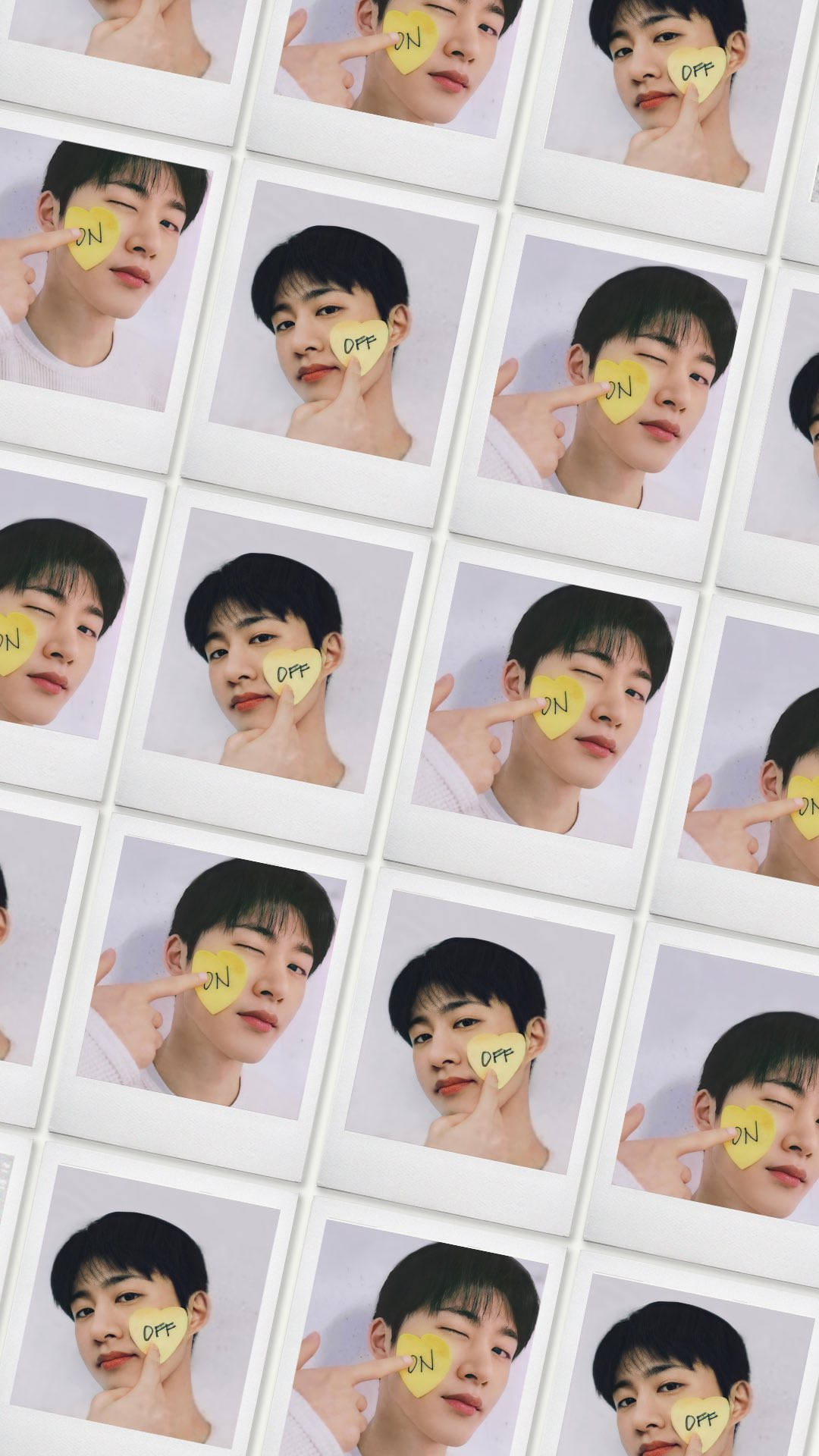 Kim Hanbin, yellow heart-shaped notes, polaroid-style photos, Full HD Phone Wallpaper