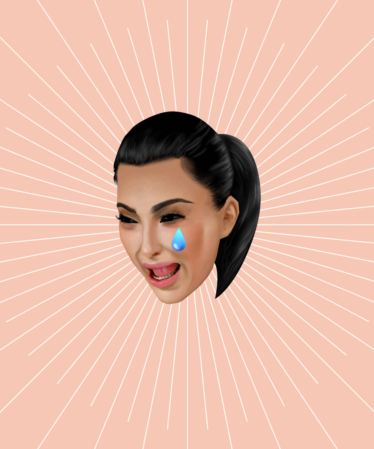 Kim Kardashian, blue teardrop, peach background, HD Phone Wallpaper