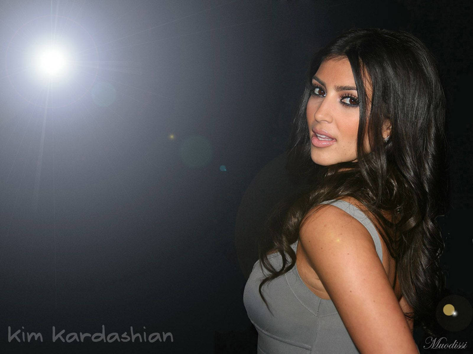Kim Kardashian, gray top, bright spotlight, HD Desktop Wallpaper