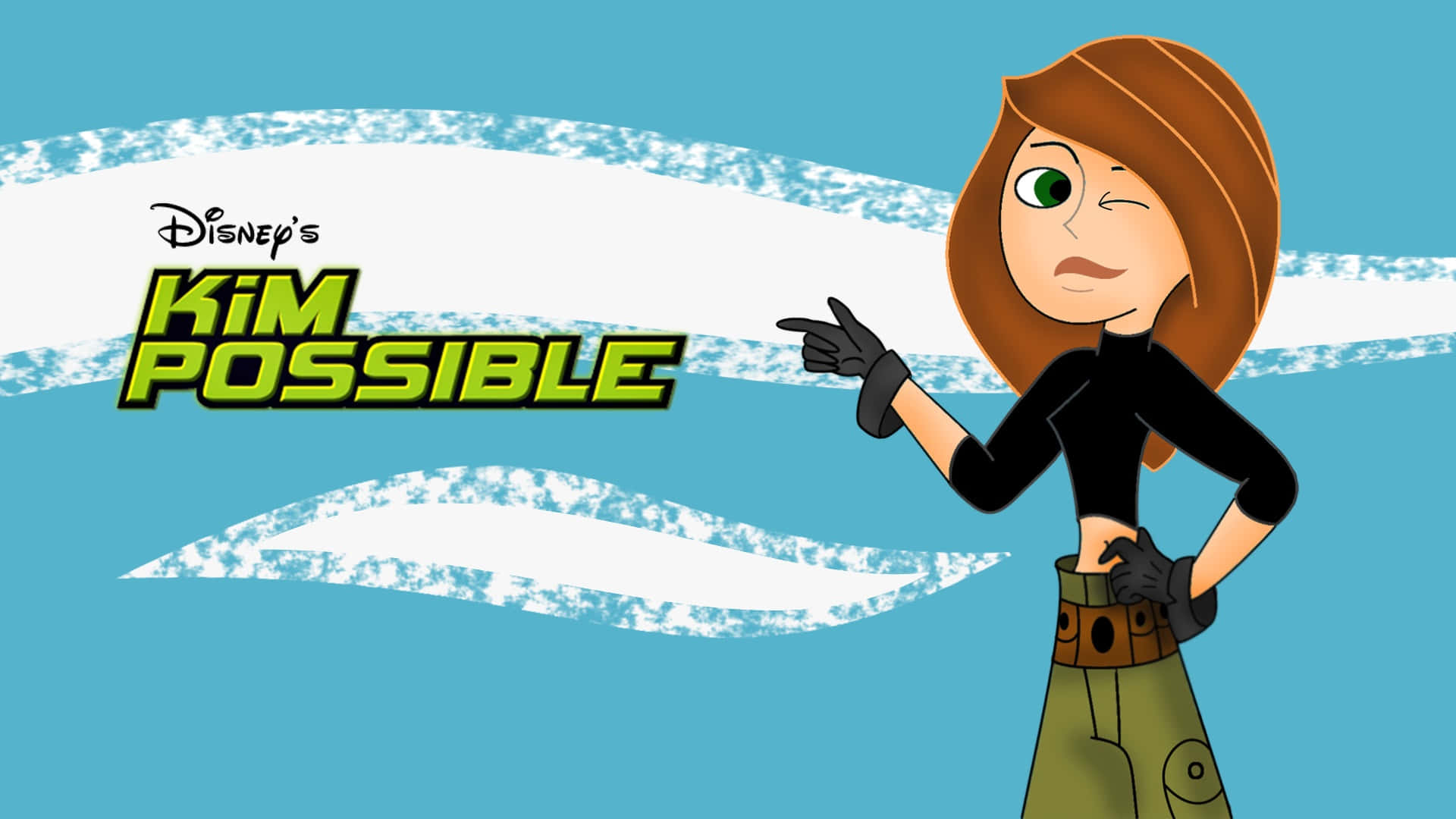 Kim Possible, stylized blue and white background, show's title, Full HD Desktop Wallpaper