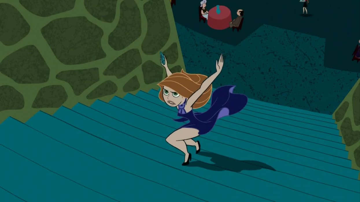 Kim Possible, purple dress, teal stairs, SD Desktop Wallpaper