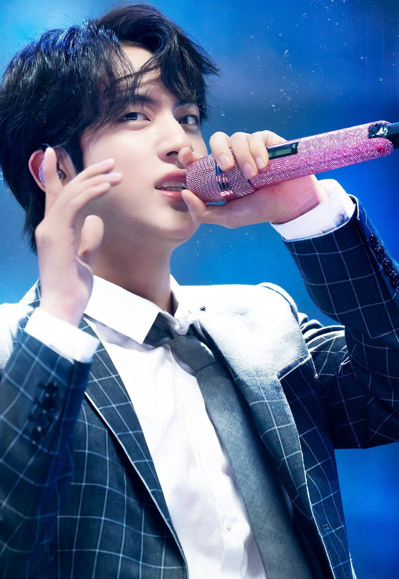 Kim Seok Jin, pink microphone, glittering pink microphone, Full HD Phone Wallpaper