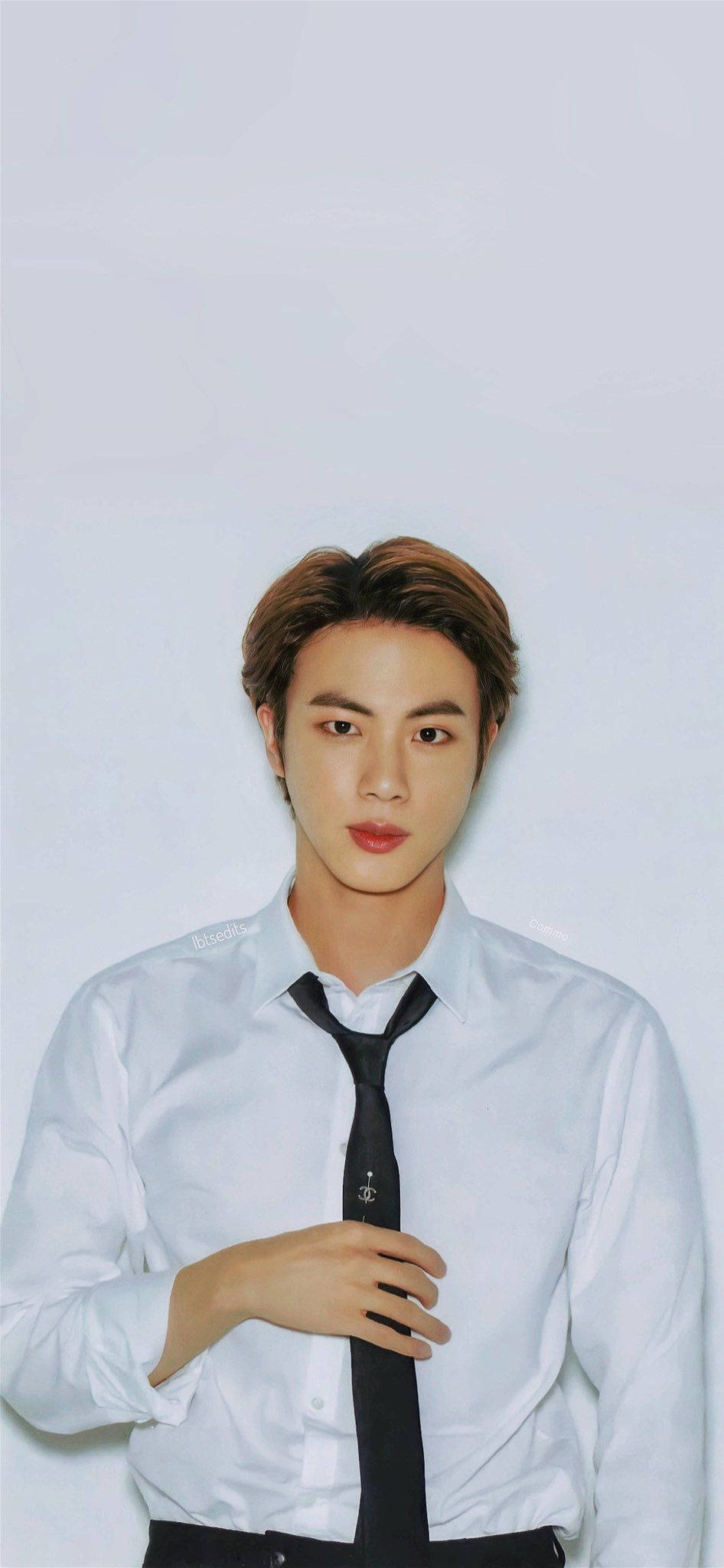 Kim Seok Jin, black tie, crisp white shirt, Full HD Phone Wallpaper