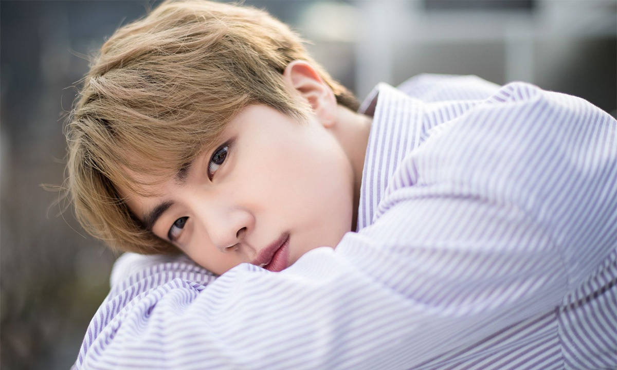 Kim Seok Jin, violet shirt, striped shirt, SD Desktop Wallpaper