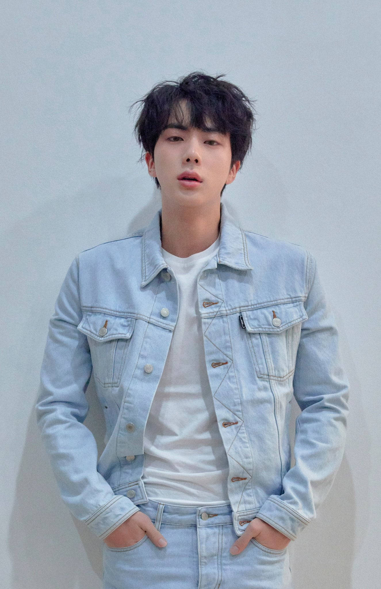 Kim Seok Jin, denim jacket, jeans, Full HD Phone Wallpaper