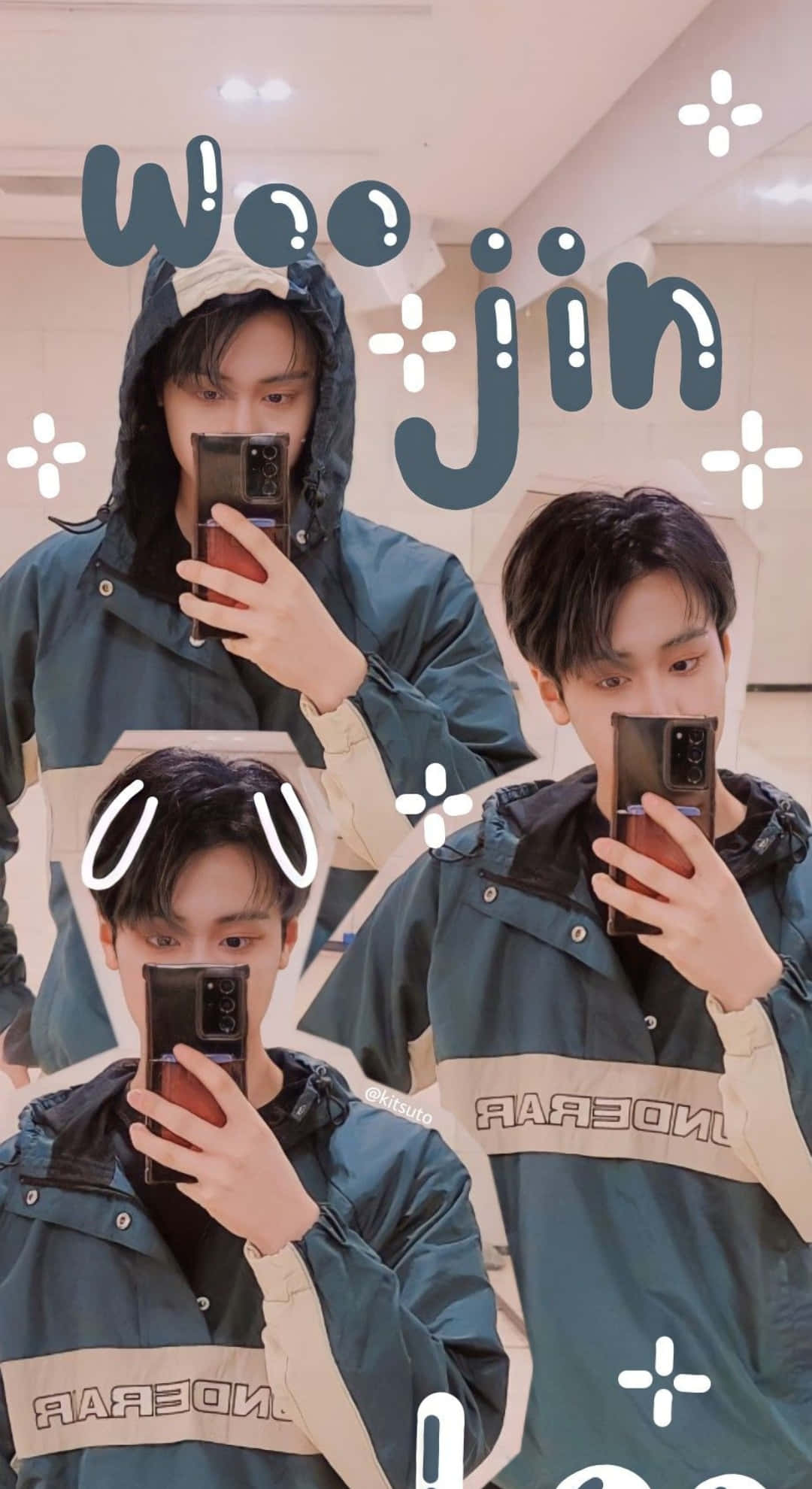 Kim Woojin, teal and beige jacket, hoodie, Full HD Phone Wallpaper