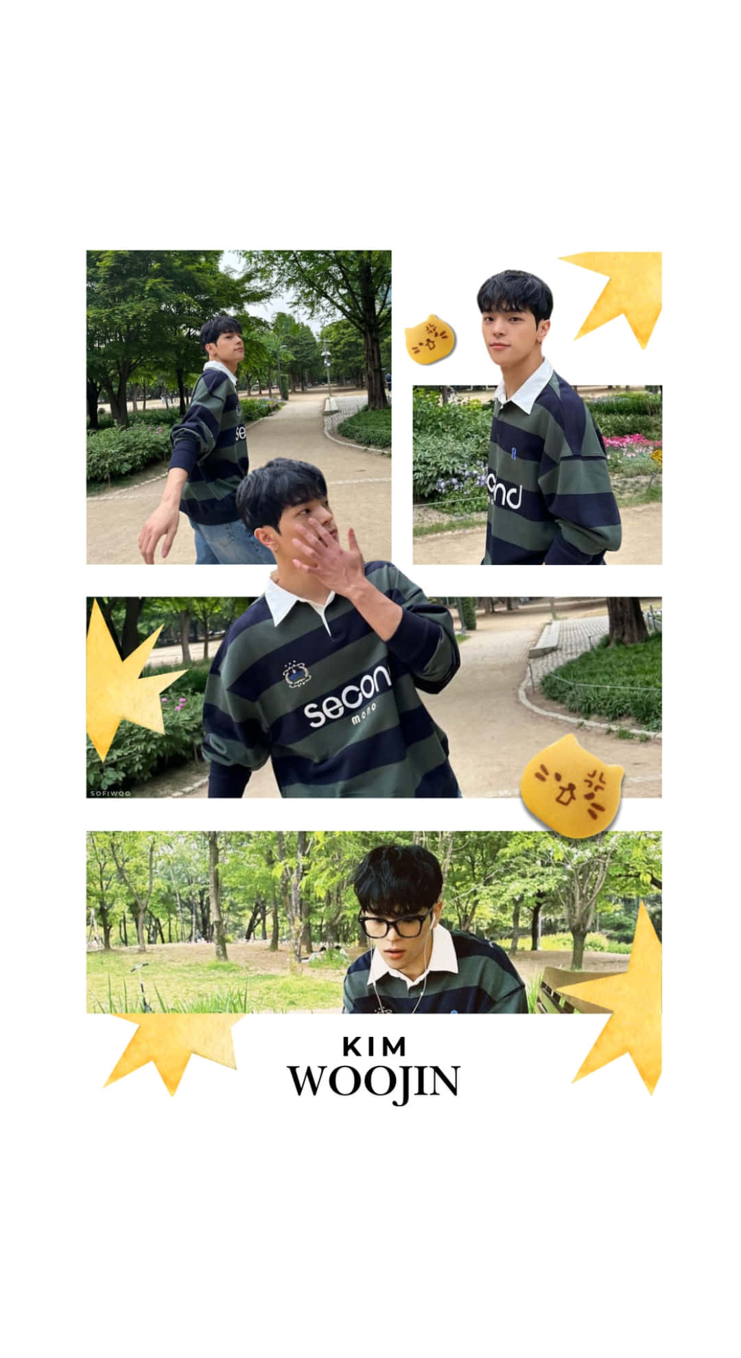 Kim Woojin, green and black striped polo shirt, park, Full HD Phone Wallpaper