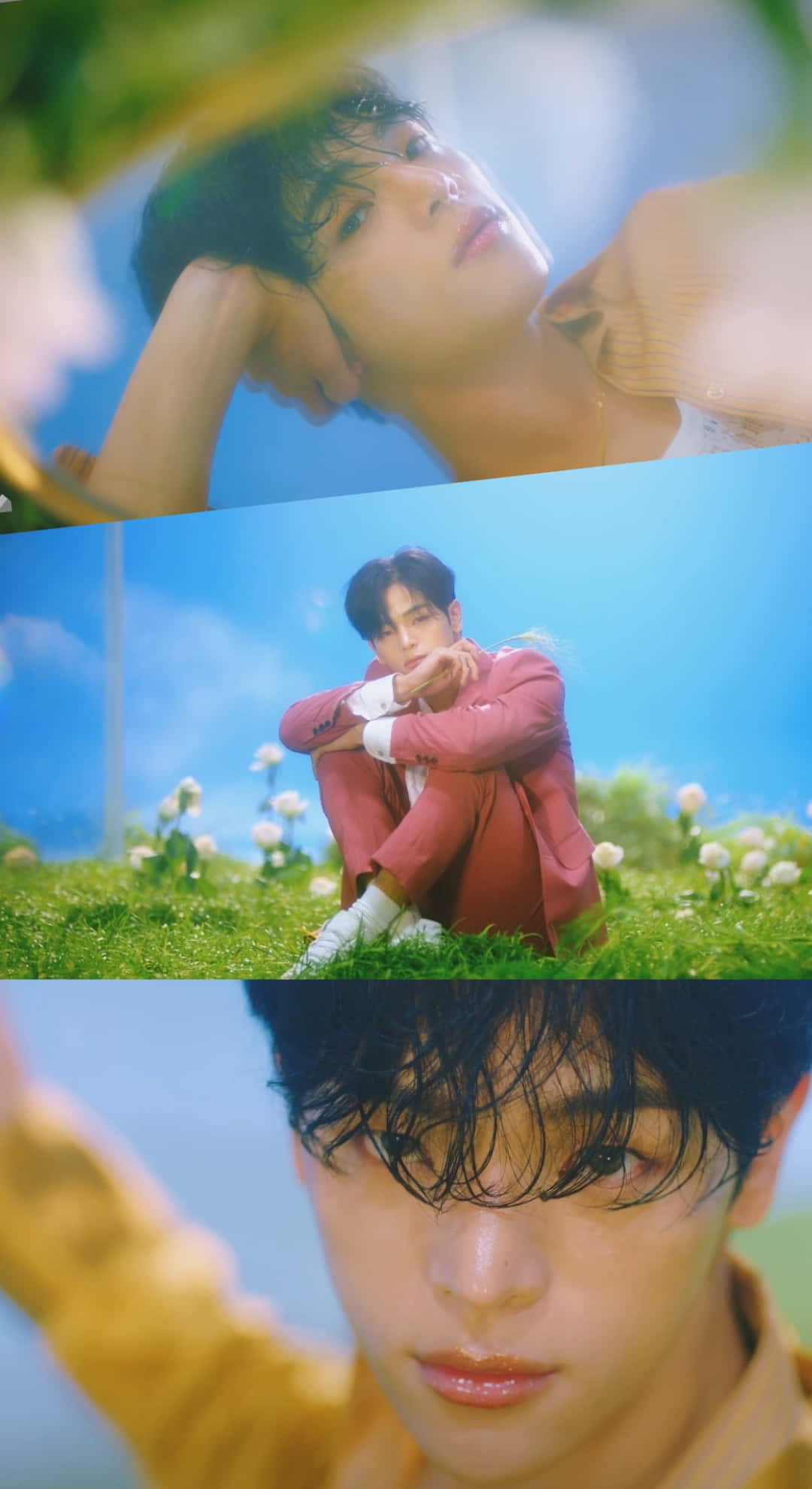 Kim Woojin, pink suit, white flowers, Full HD Phone Wallpaper