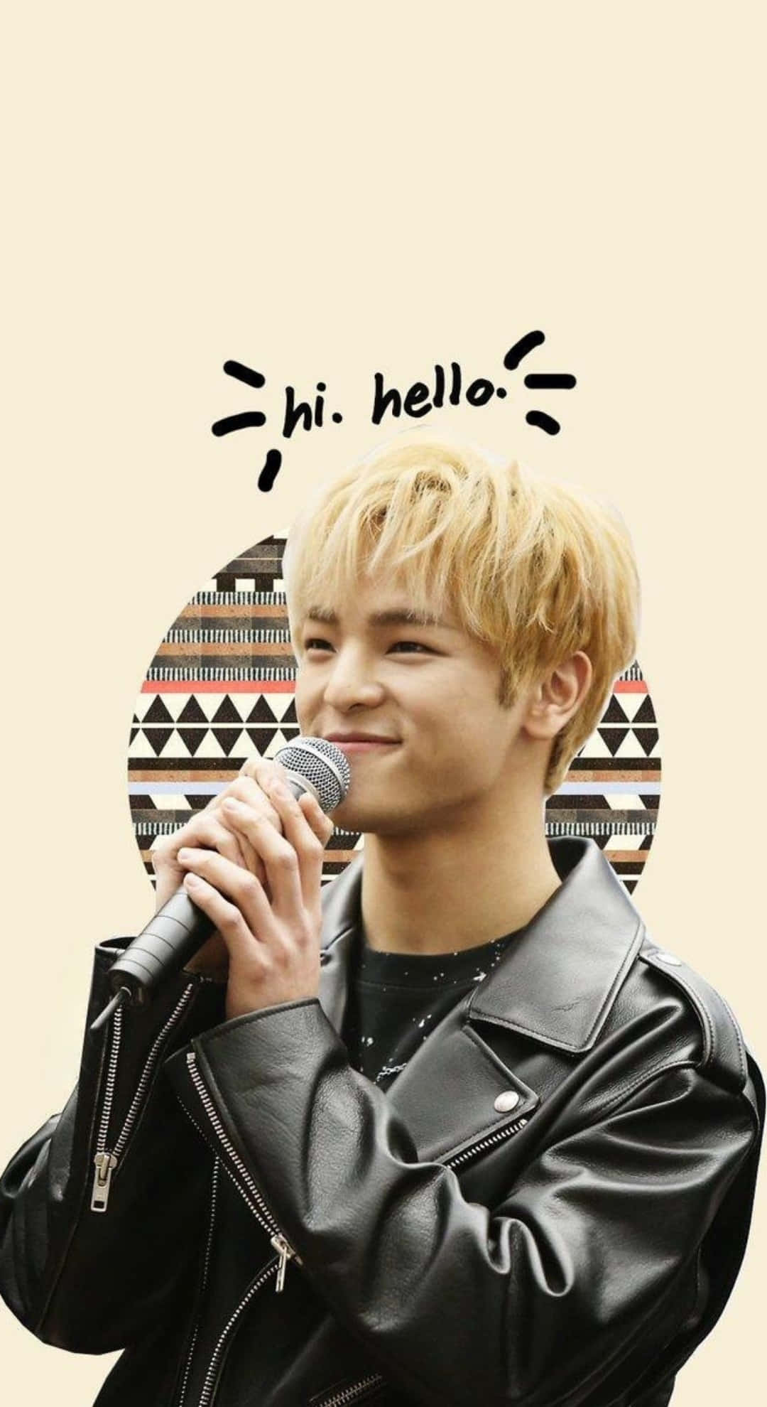 Kim Woojin, black leather jacket, microphone, Full HD Phone Wallpaper