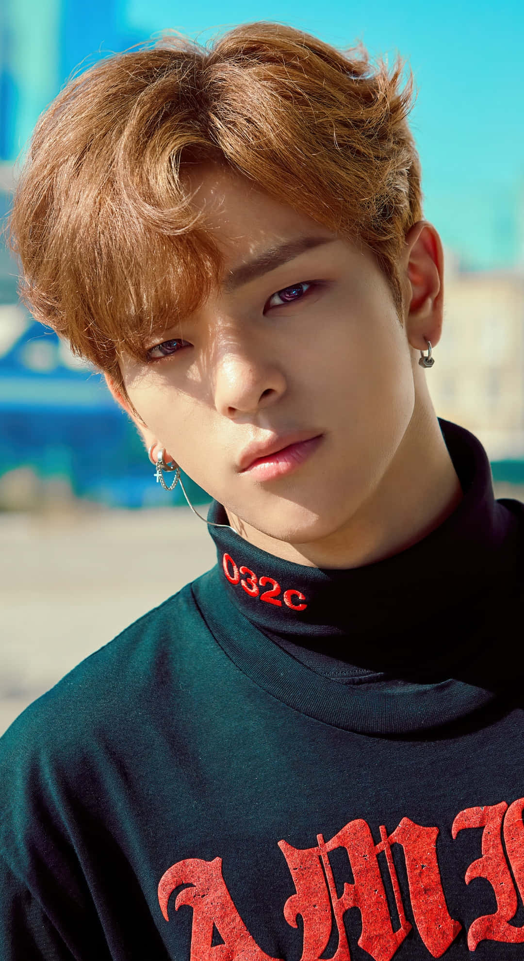 Kim Woojin, black turtleneck, red lettering, Full HD Phone Wallpaper