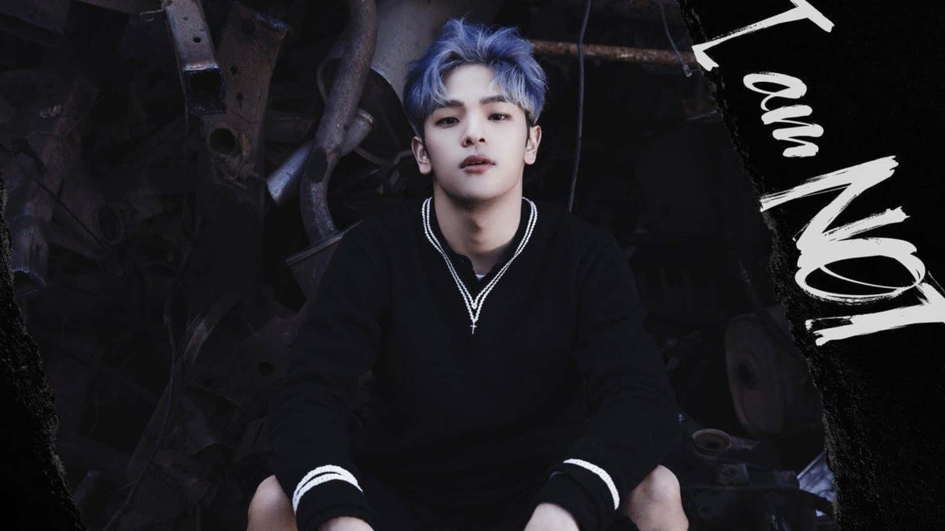 Kim Woojin, blue hair, dark industrial metal debris, Full HD Desktop Wallpaper