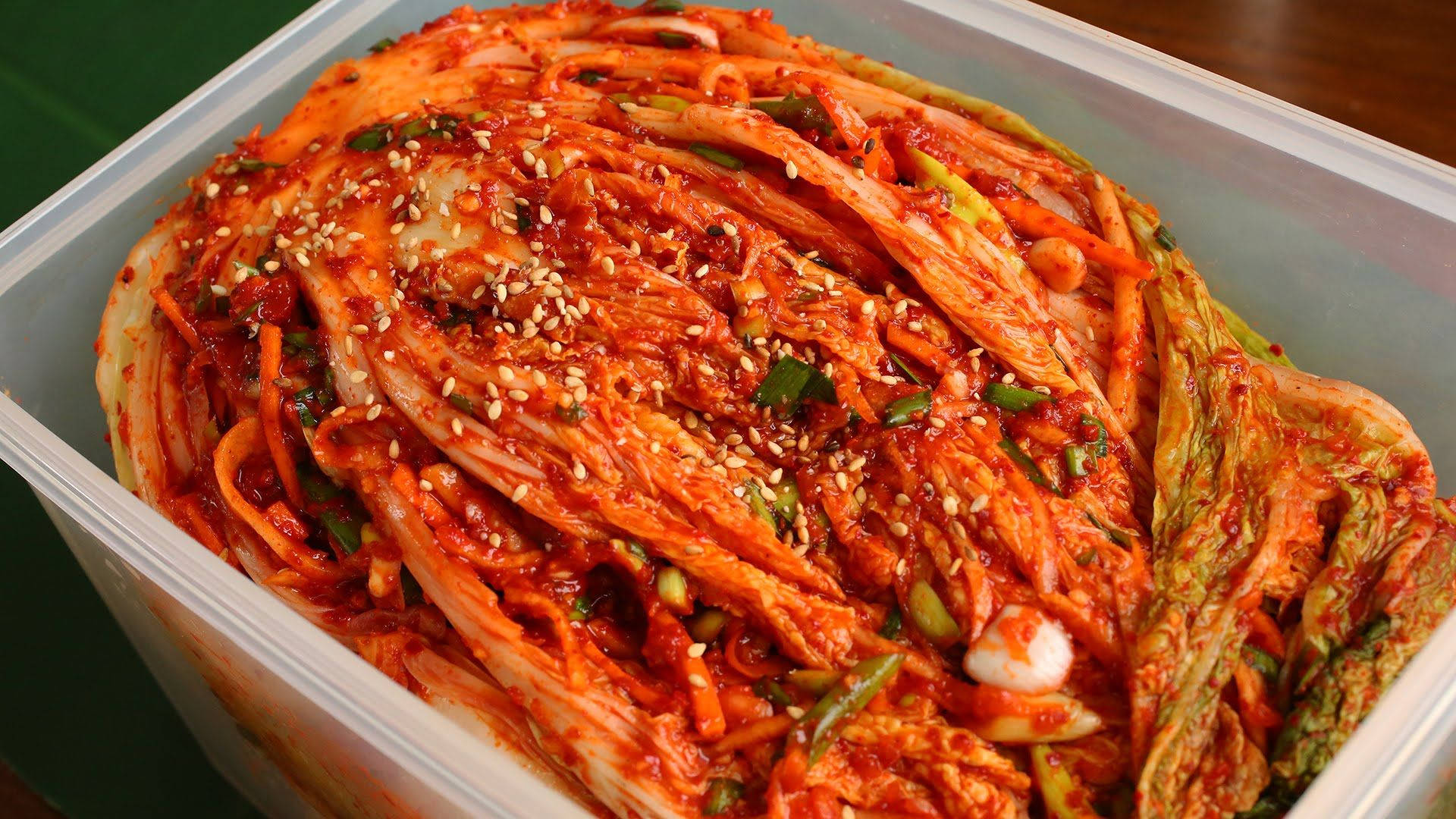 kimchi, spicy Korean kimchi, clear plastic container, Full HD Desktop Wallpaper