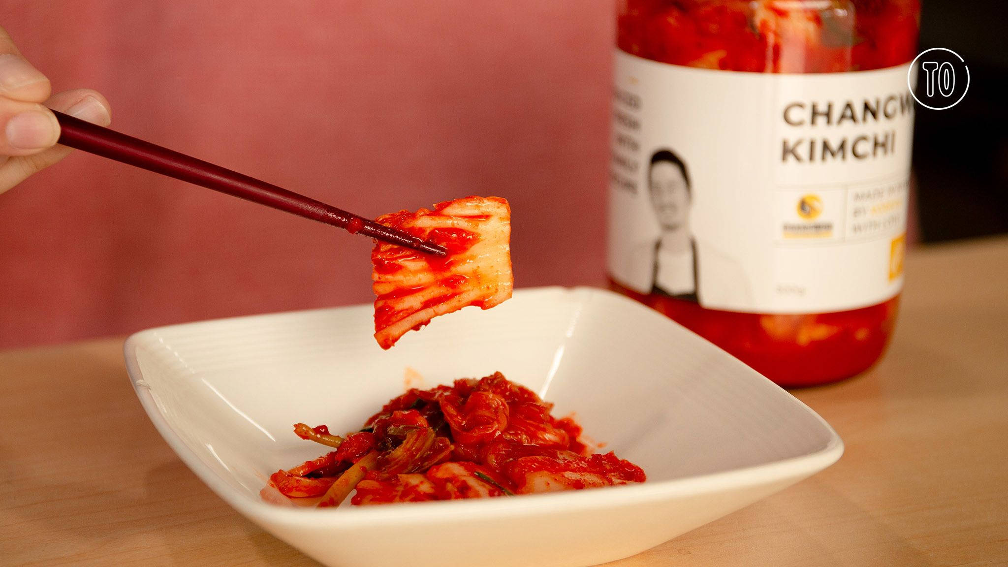 chopsticks, vibrant red kimchi, white bowl, Full HD Desktop Wallpaper