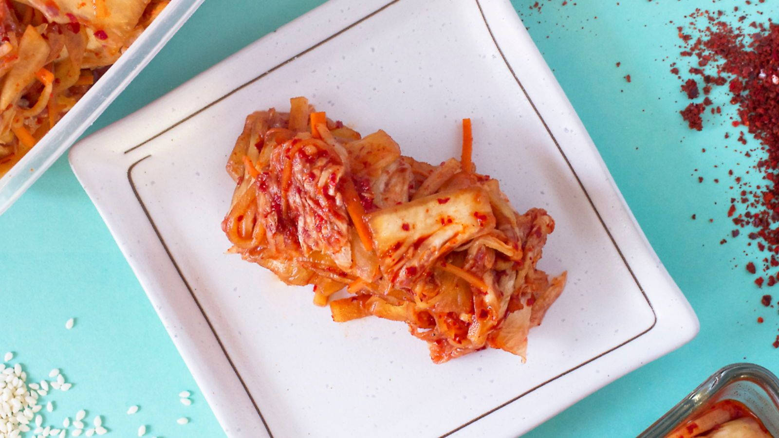 orange color, spicy kimchi, white plate, HD Desktop Wallpaper