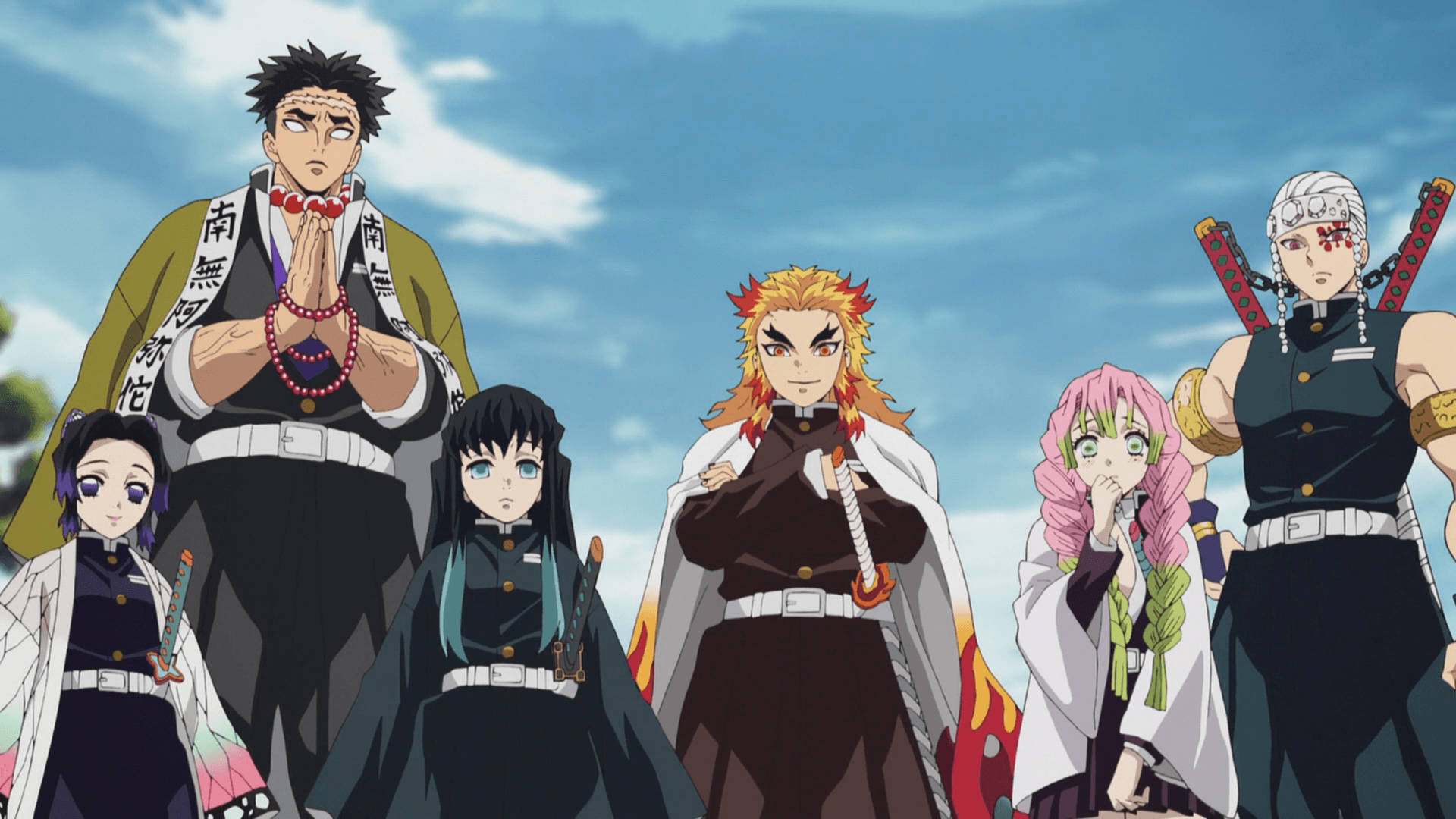 Kimetsu No Yaiba Hashira, blue sky, anime characters, Full HD Desktop Wallpaper