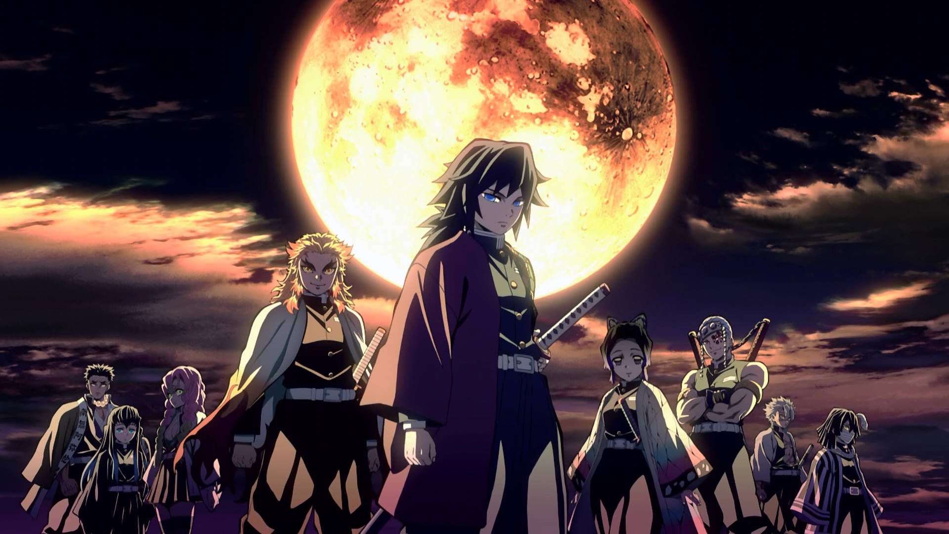 Red Full Moon, Kimetsu No Yaiba Hashira, glowing red moon, Full HD Desktop Wallpaper