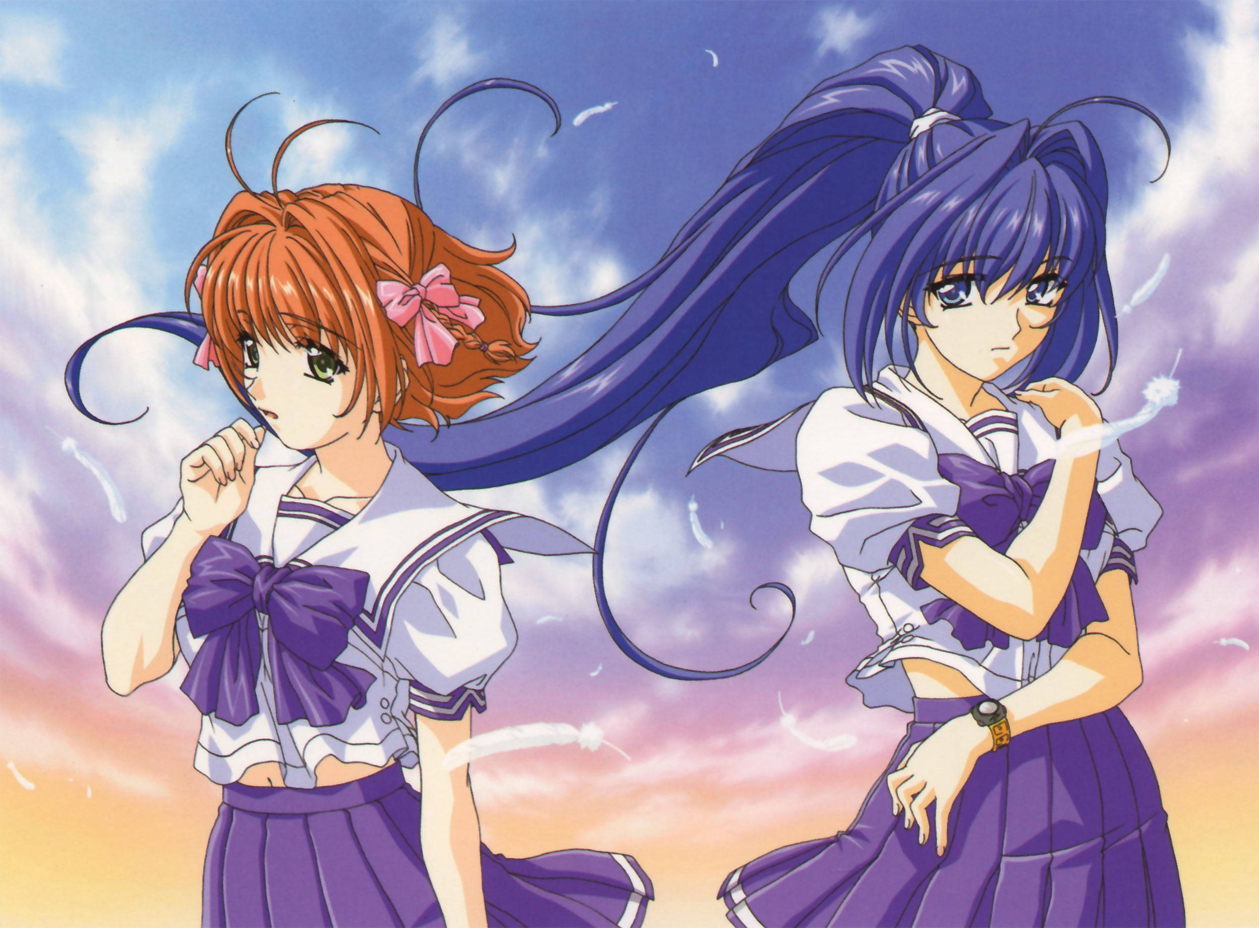 Kimi ga nozomu eien, sailor uniforms, vibrant sunset sky, Full HD Desktop Wallpaper