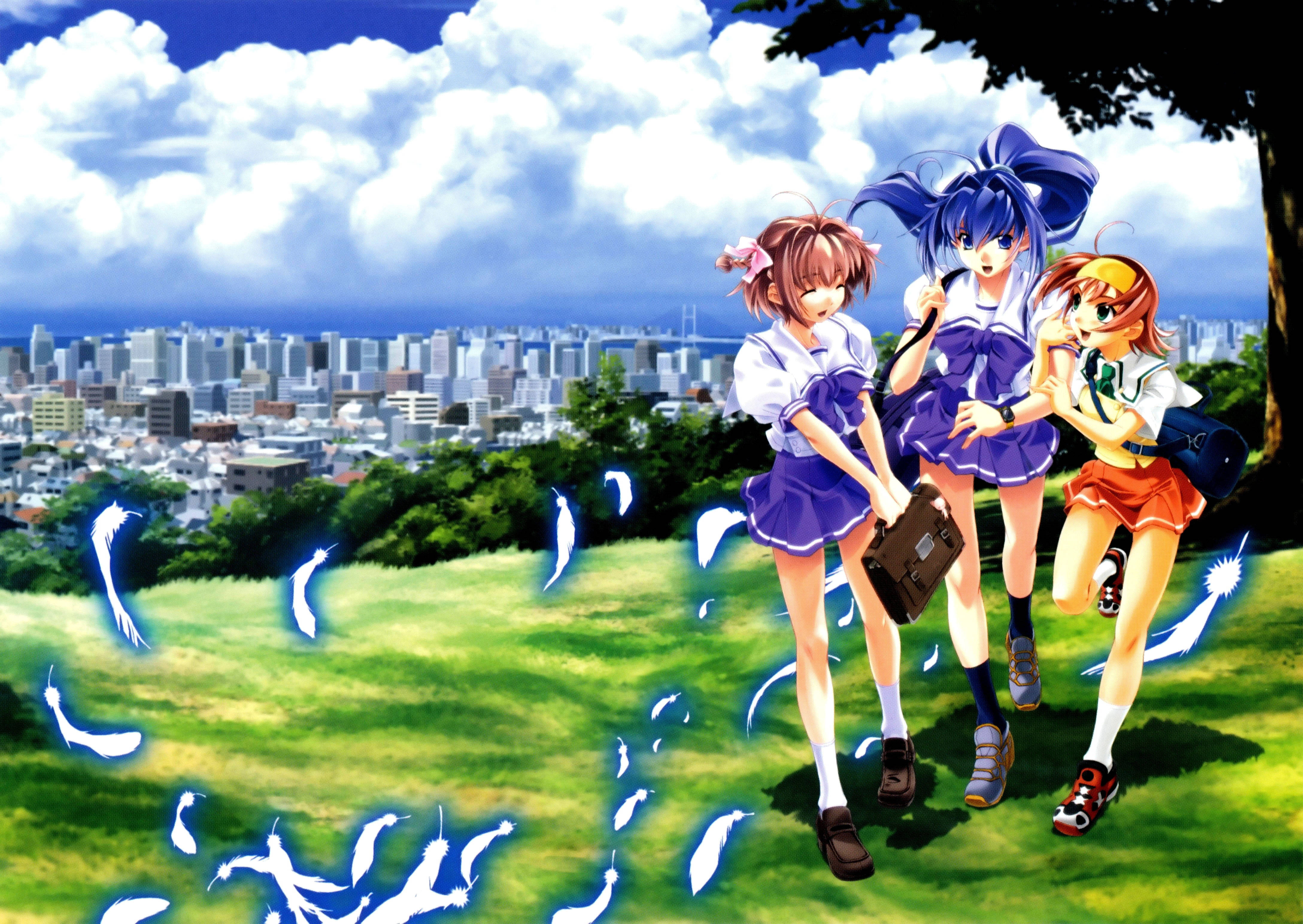Kimi ga nozomu eien, trio characters, school uniforms, 4K Desktop Wallpaper