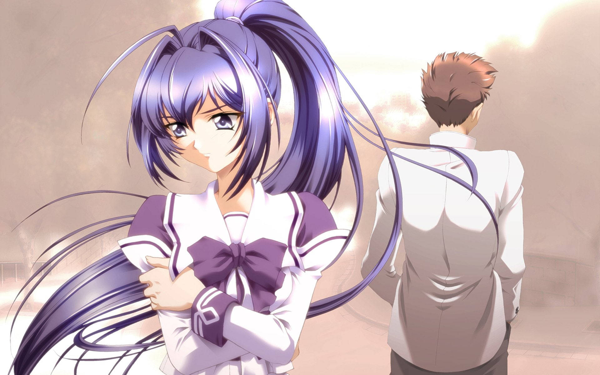 Kimi ga nozomu eien, purple-haired anime girl, school uniform, Full HD Desktop Wallpaper