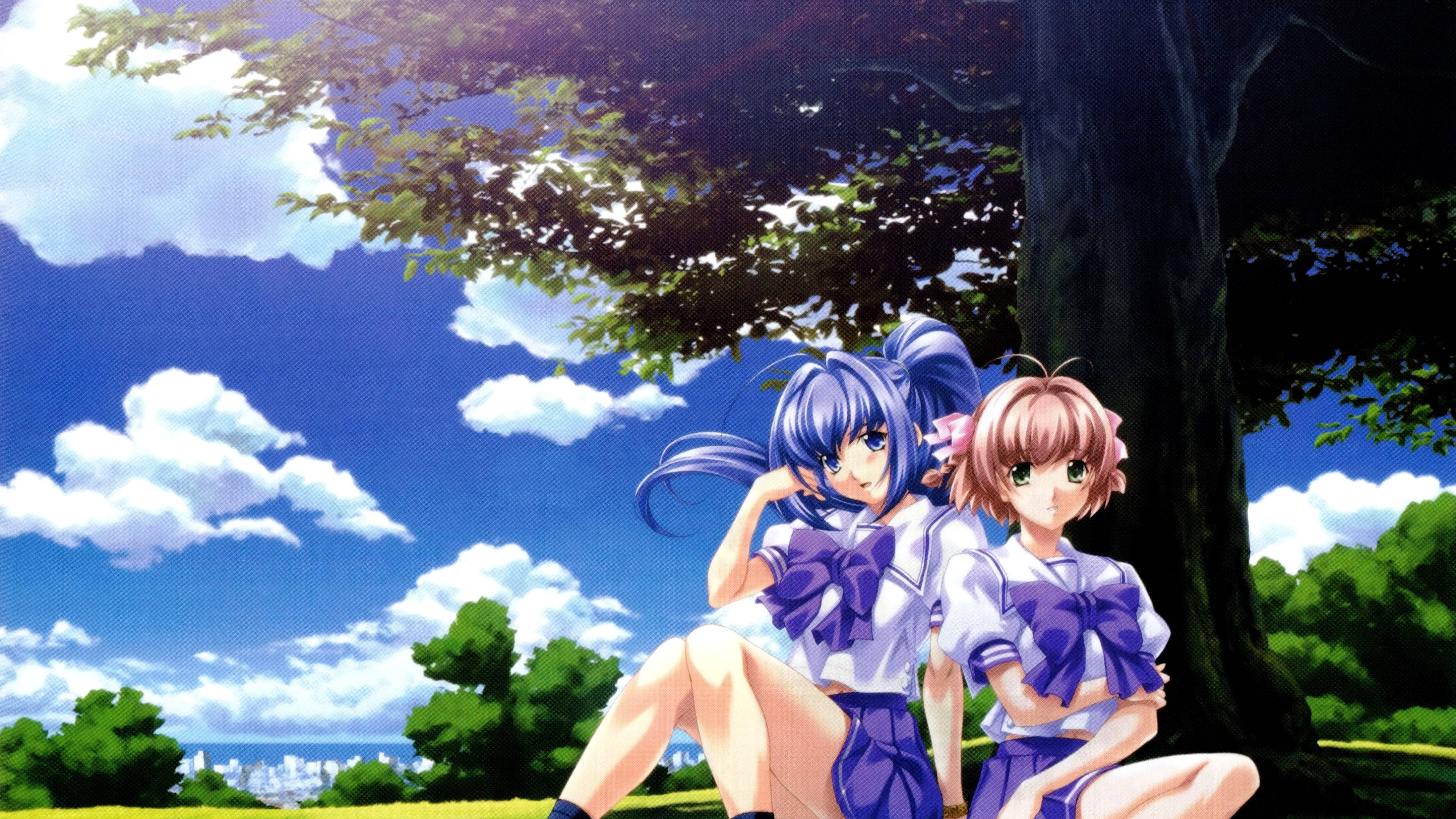 Kimi ga nozomu eien, under tree, blue hair, 4K Desktop Wallpaper