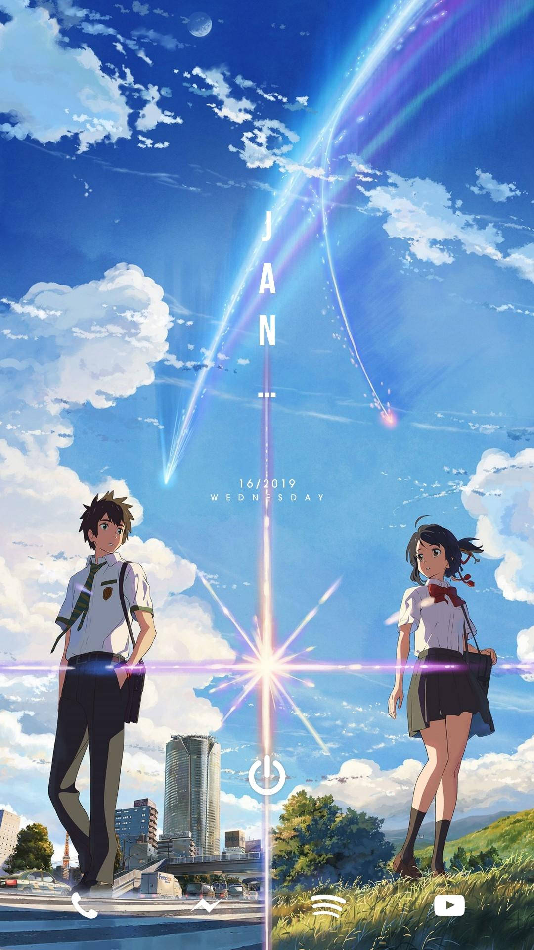 Kimi No Na Wa, cosmic beam, vibrant blue sky, Full HD Phone Wallpaper