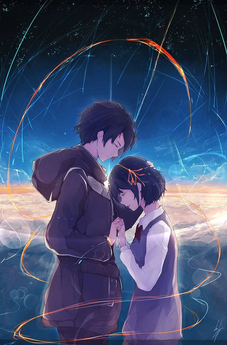 Kimi No Na Wa Phone, anime teens, starry sky, SD Phone Wallpaper