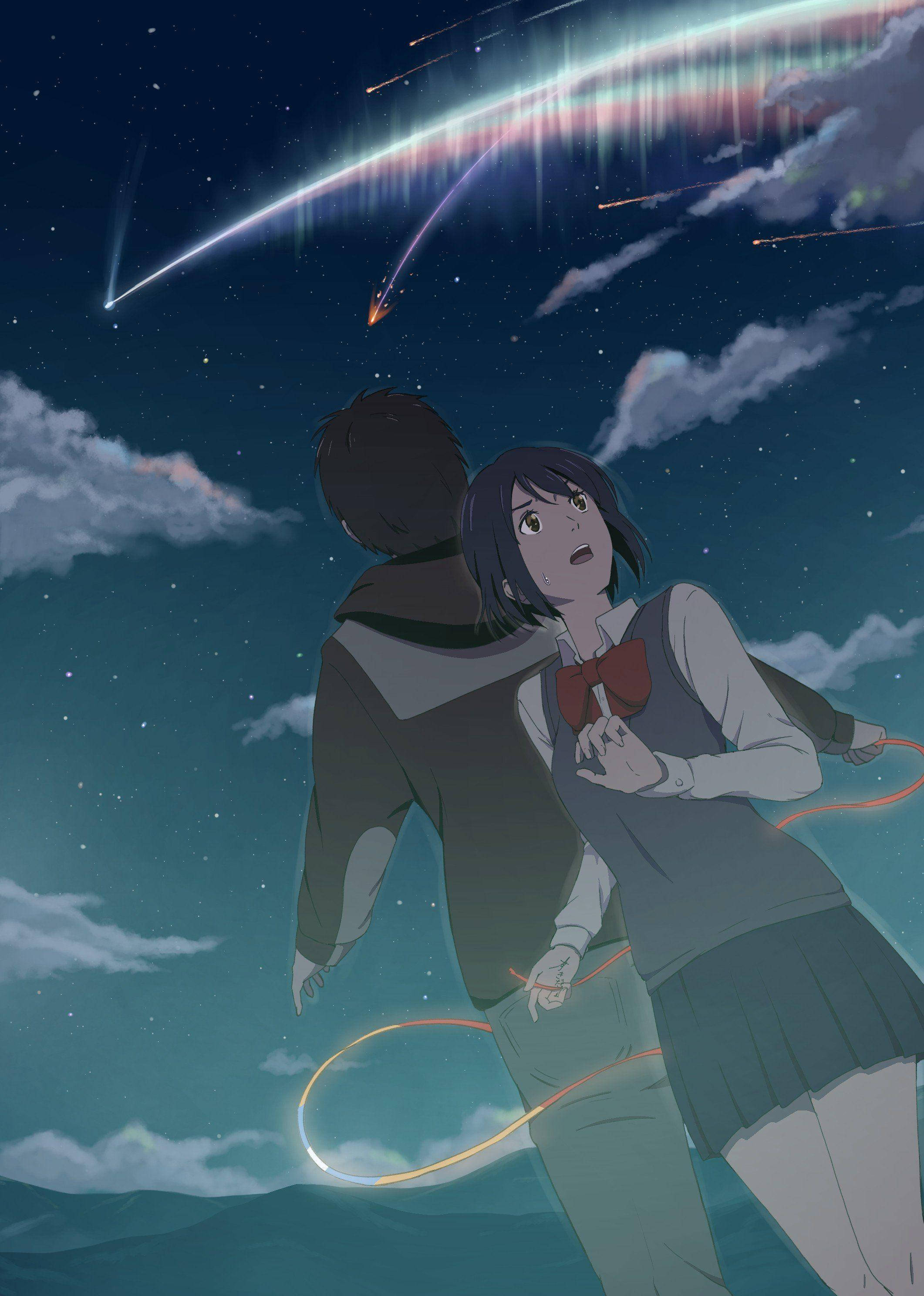 Kimi No Na Wa Phone, anime teens, glowing meteors, 2K Phone Wallpaper