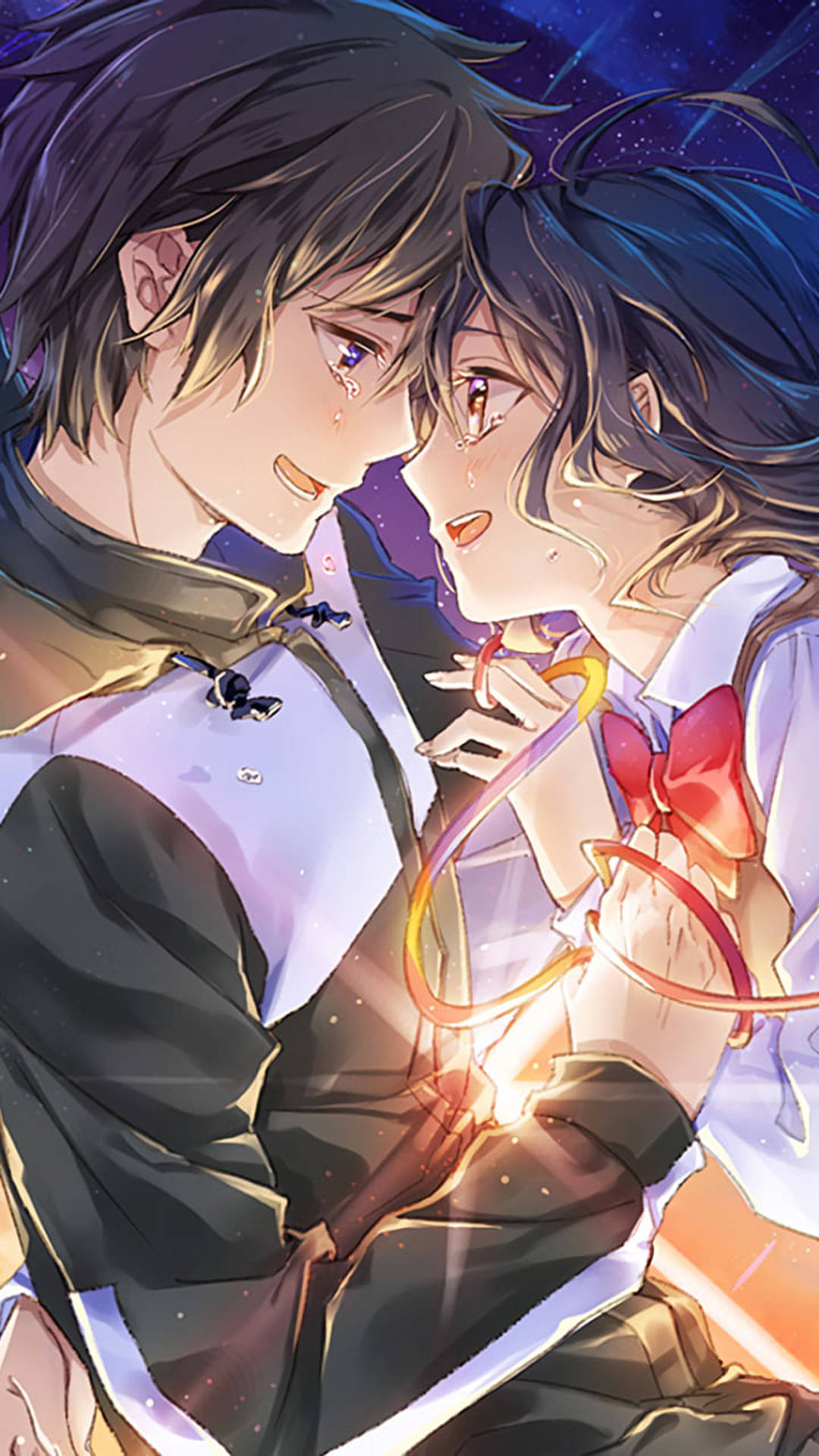 Kimi No Na Wa, starry night sky, glowing magical ribbons, Full HD Phone Wallpaper