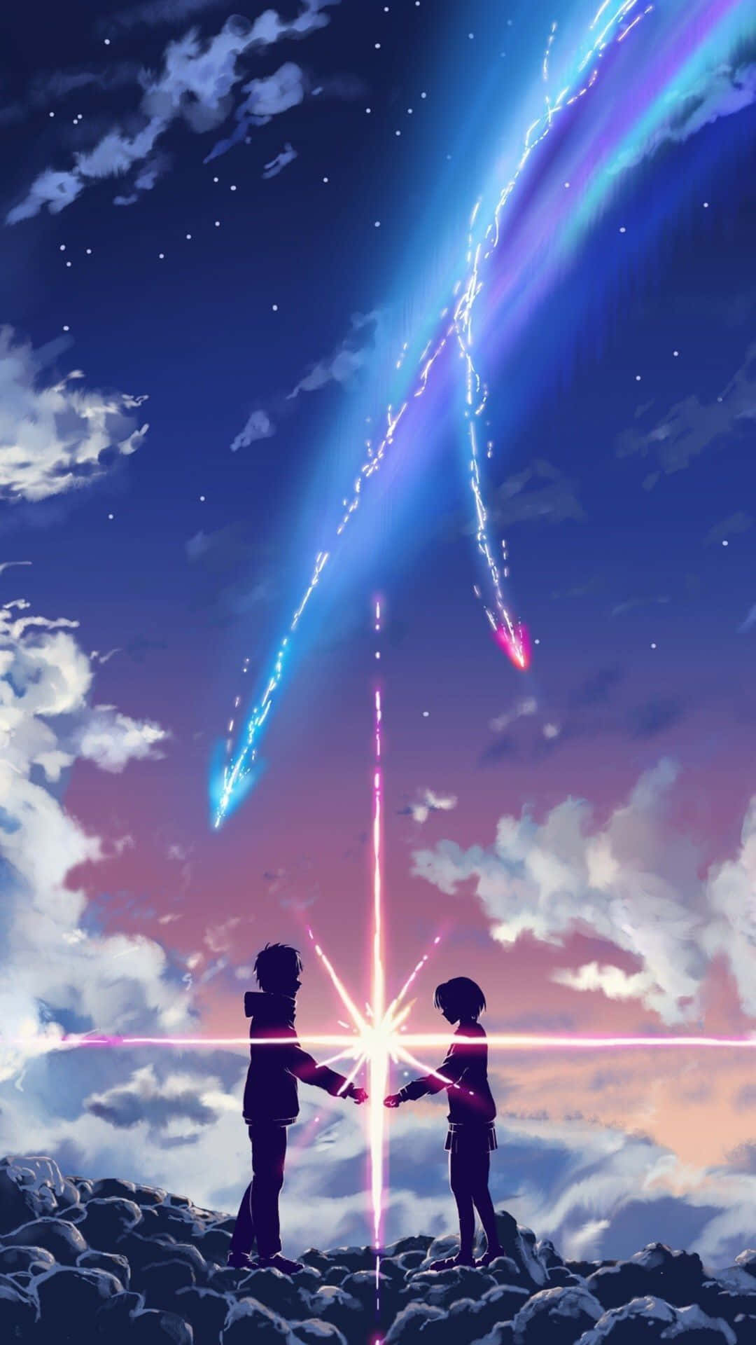 Kimi No Na Wa, twilight sky, cosmic beams, Full HD Phone Wallpaper