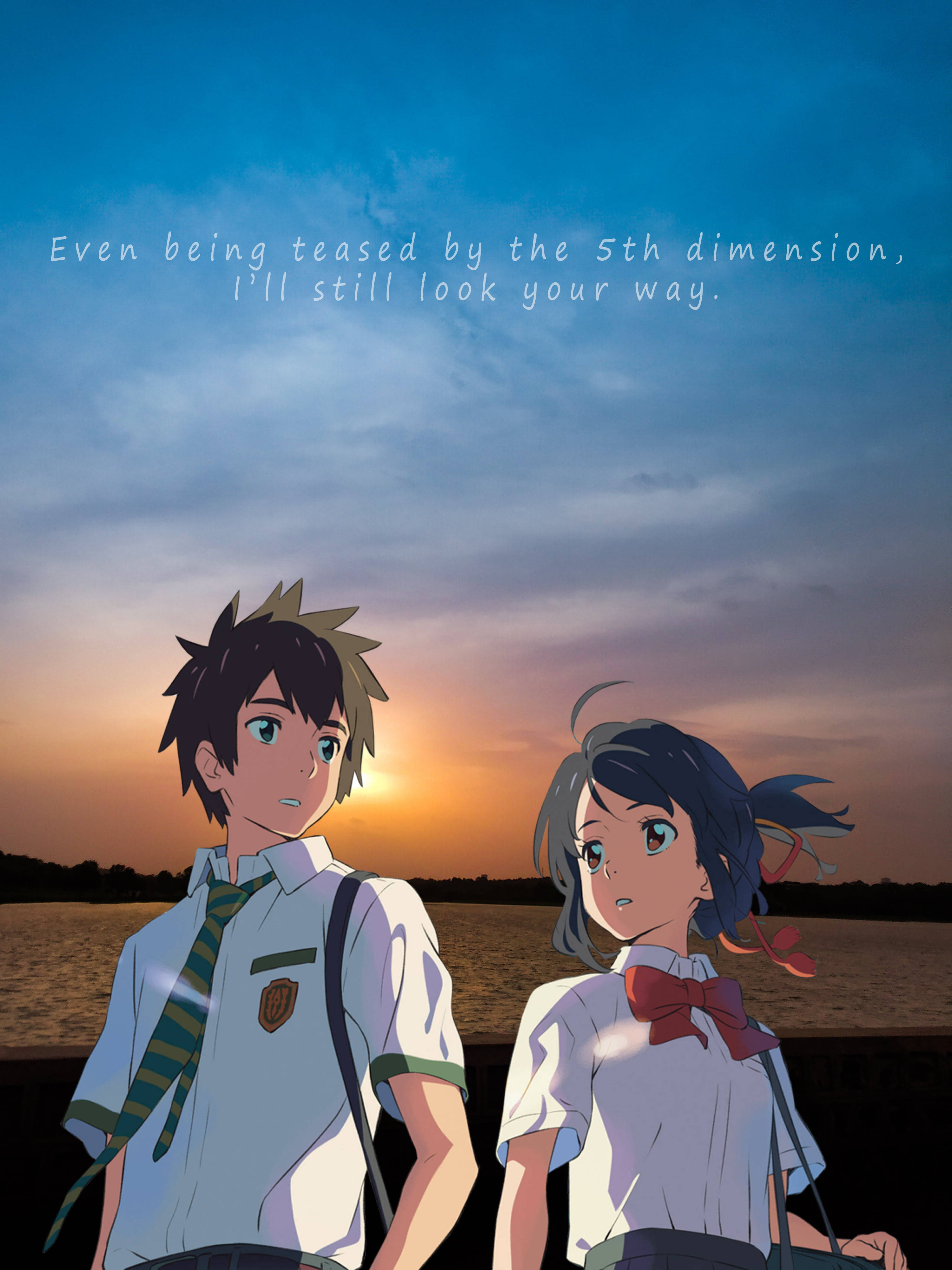 Kimi No Na Wa Phone, anime teens, school uniforms, 4K Phone Wallpaper