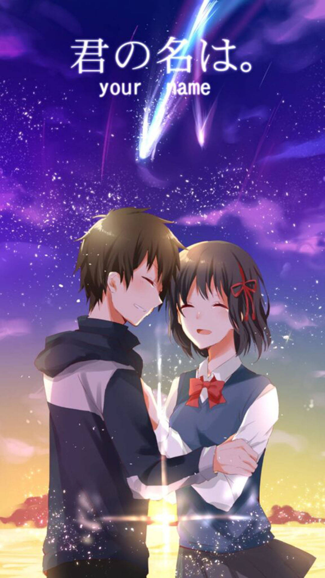 Kimi No Na Wa Phone, starry purple sky, falling meteors, Full HD Phone Wallpaper