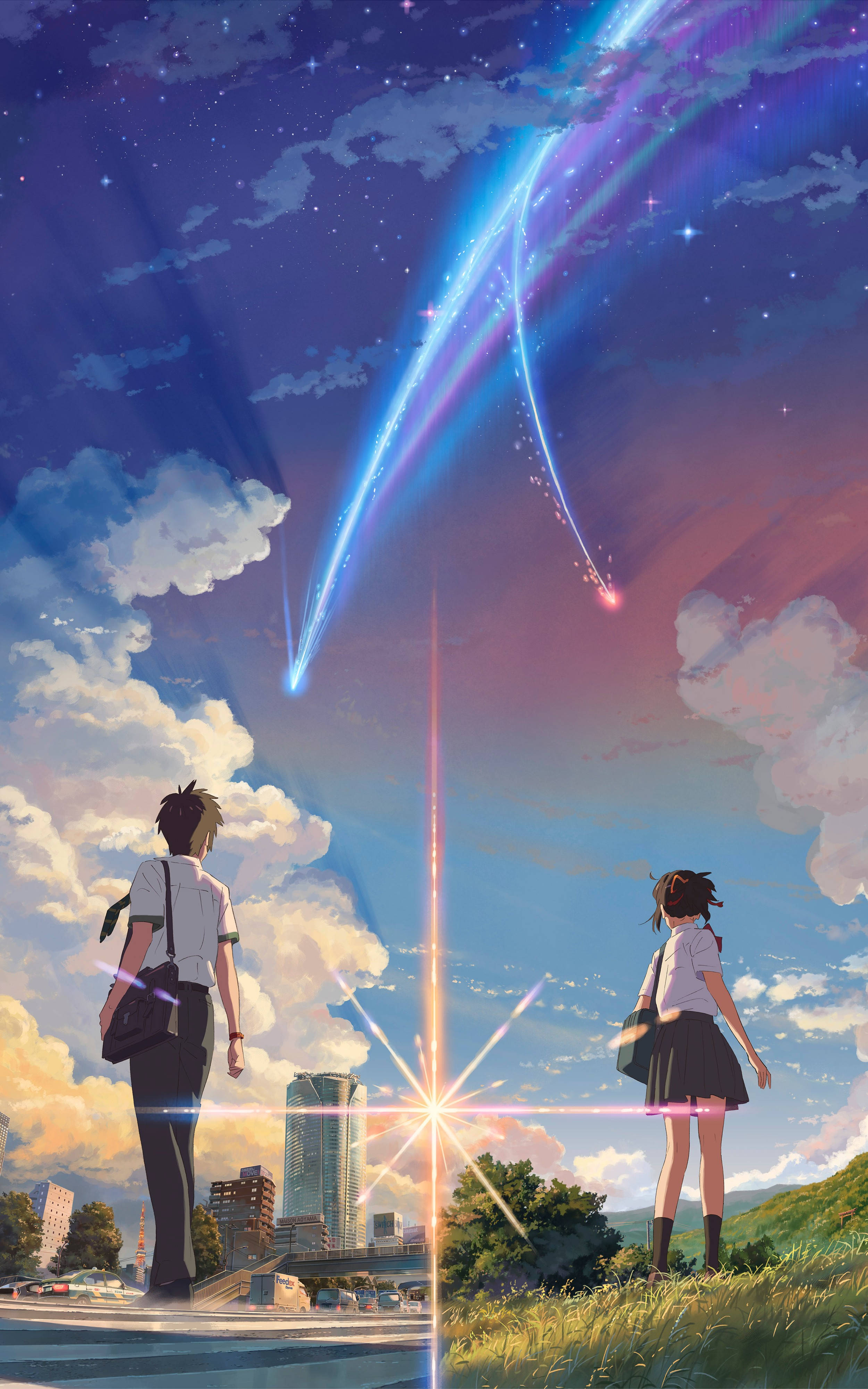 Kimi No Na Wa, comet trails, twilight sky, 4K Phone Wallpaper