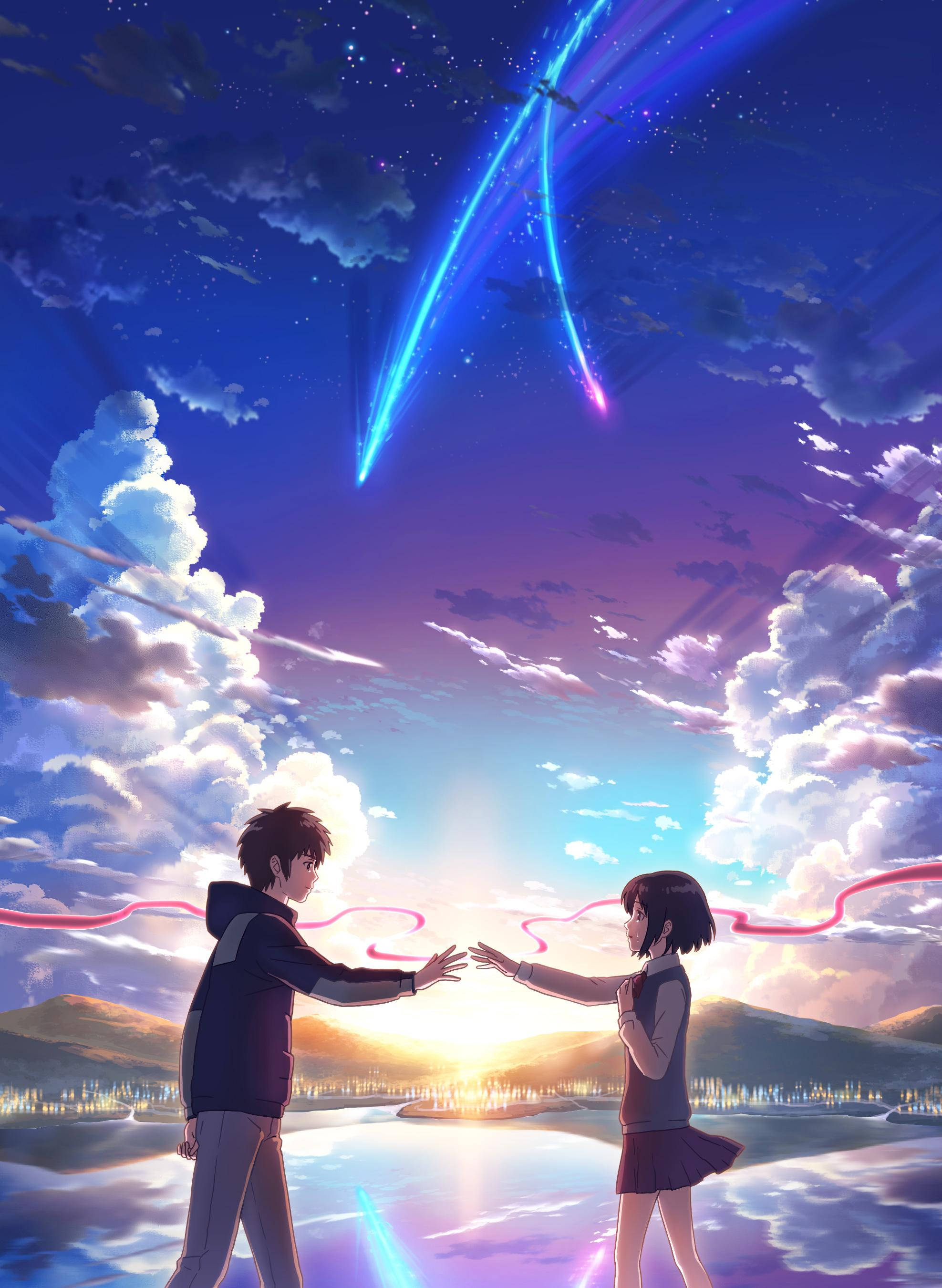 Kimi No Na Wa Phone, twilight sky, glowing lake, 2K Phone Wallpaper