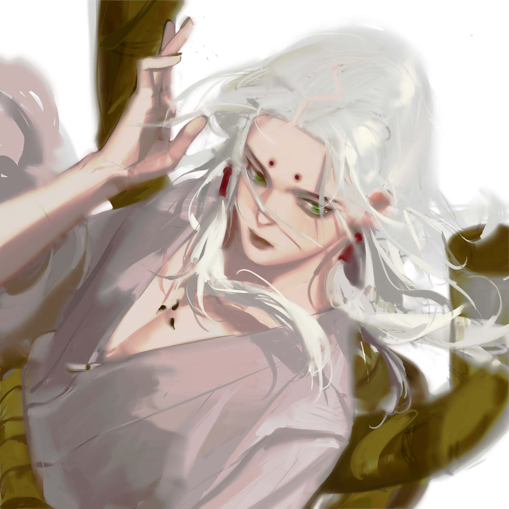 Kimimaro, white hair, green eyes, Full HD Desktop Wallpaper