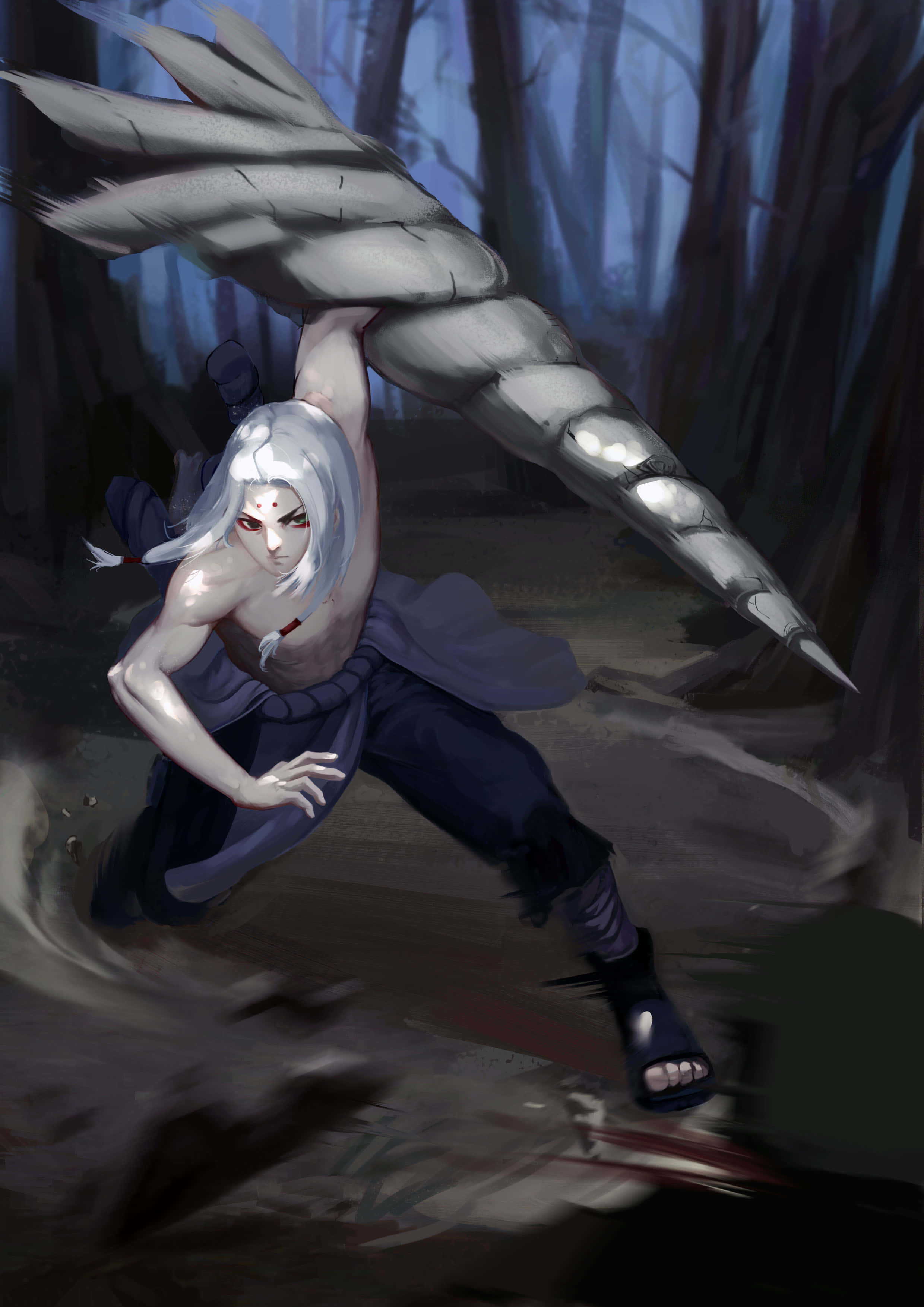 Kimimaro, silver-haired anime warrior, red eyes, 2K Phone Wallpaper